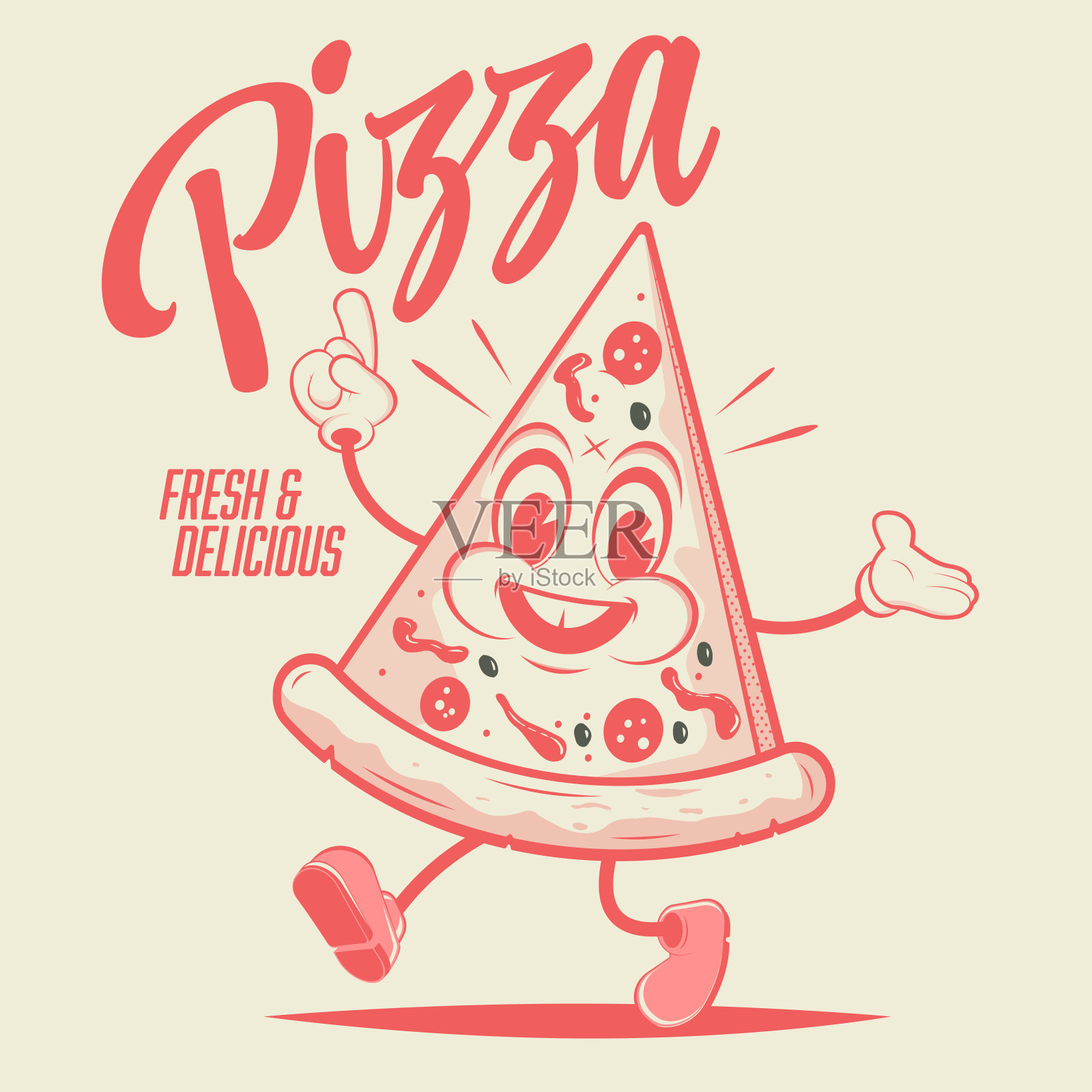 搞笑行走卡通披萨复古风格设计元素图片