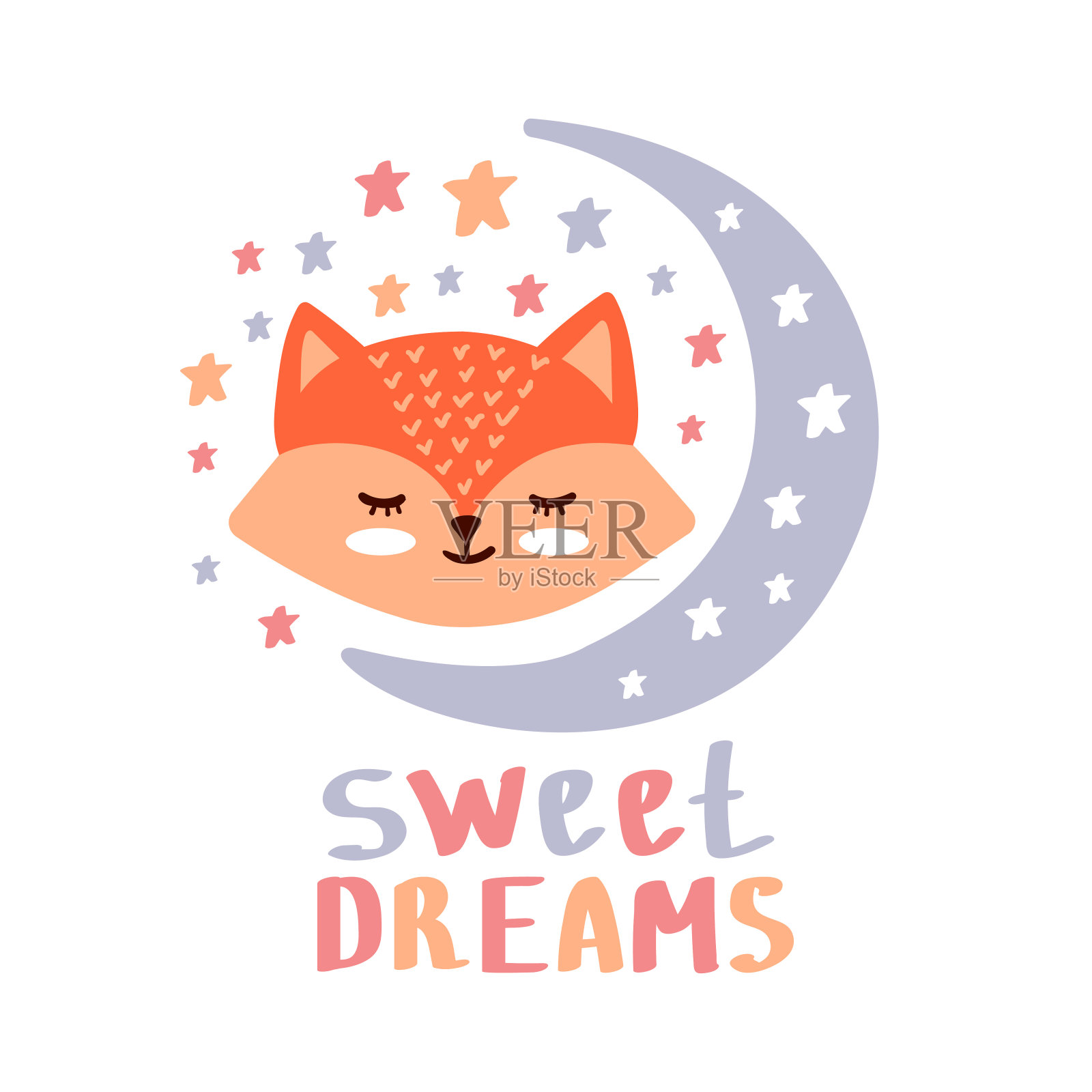 可爱的红狐甜甜的梦插画图片素材