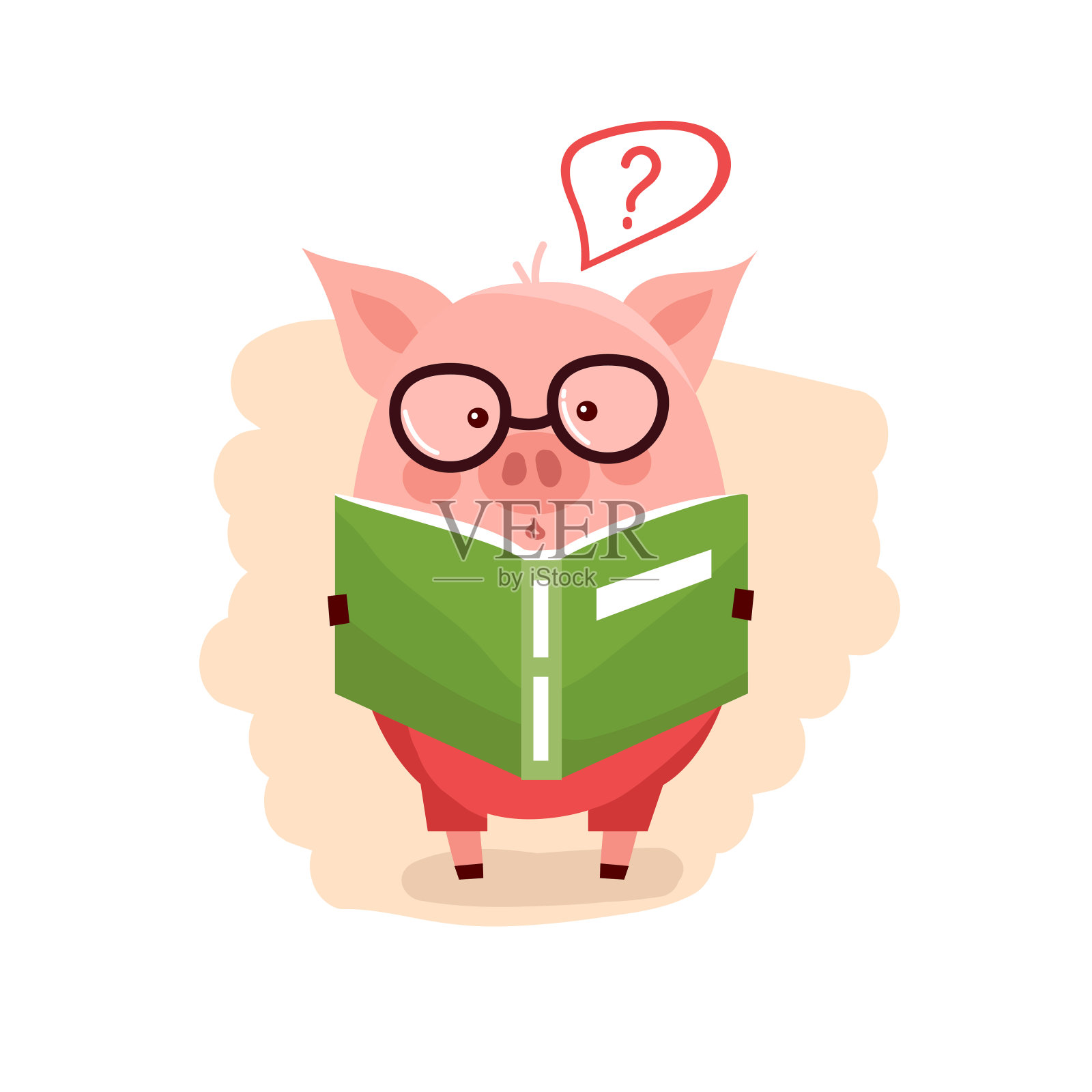 矢可爱猪戴眼镜读书教育理念插画图片素材