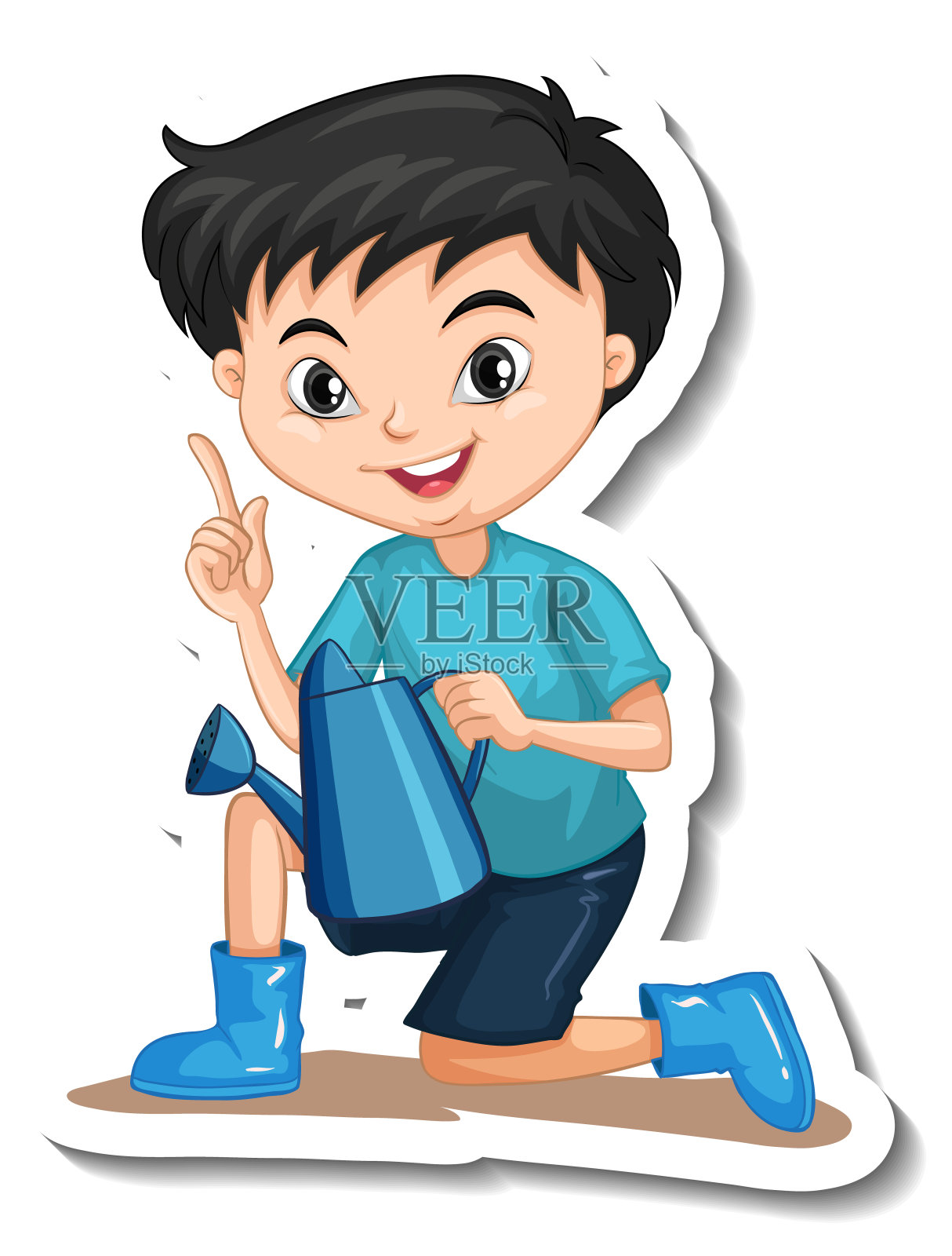 一个男孩穿着靴子,拿着喷壶设计元素图片