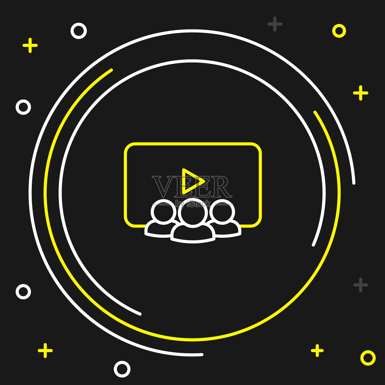 线上班级图标孤立在黑色背景上。在线教育的概念。色彩斑斓的轮廓的概念。向量插画图片素材