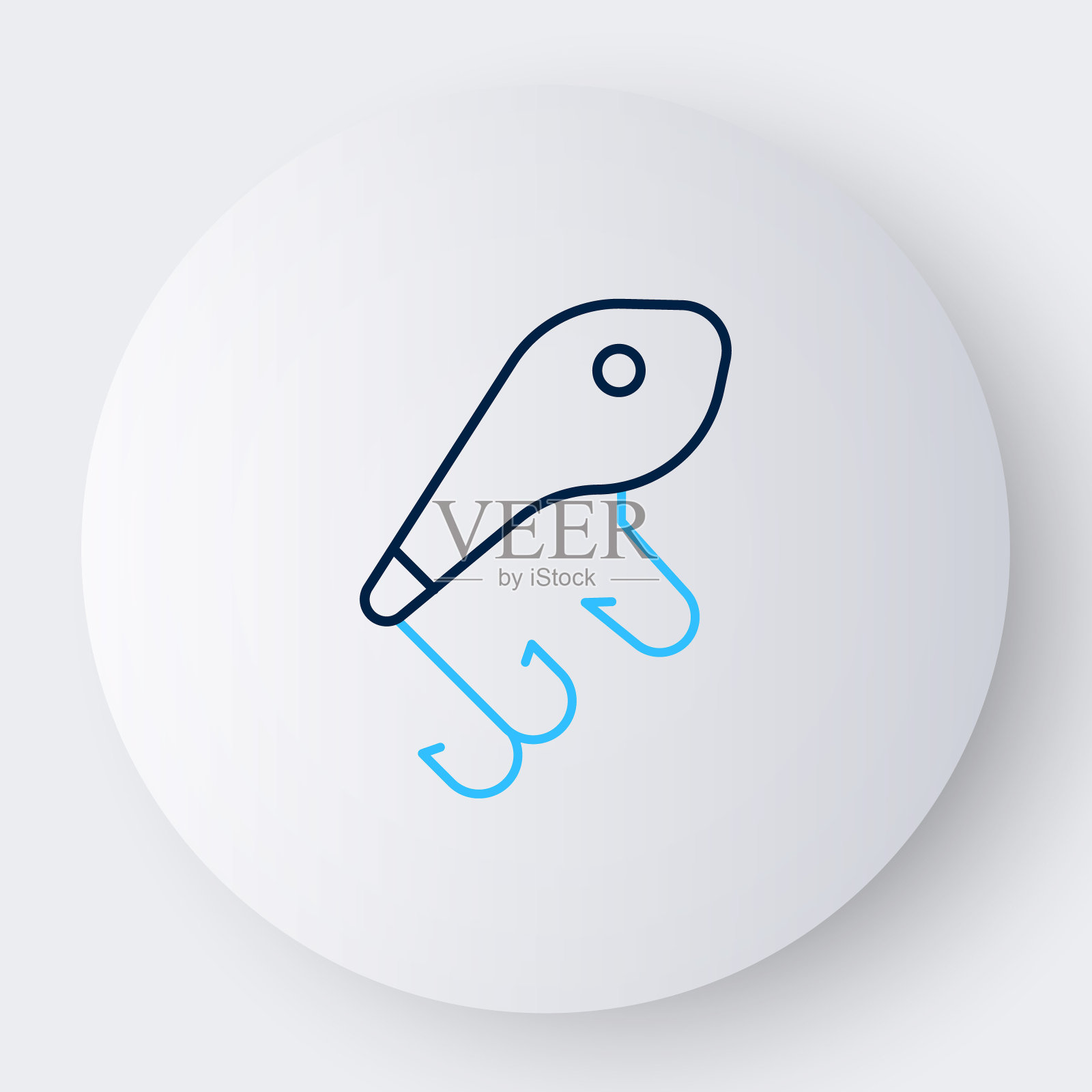 线钓鱼图标孤立的白色背景。渔具。色彩斑斓的轮廓的概念。向量图标素材