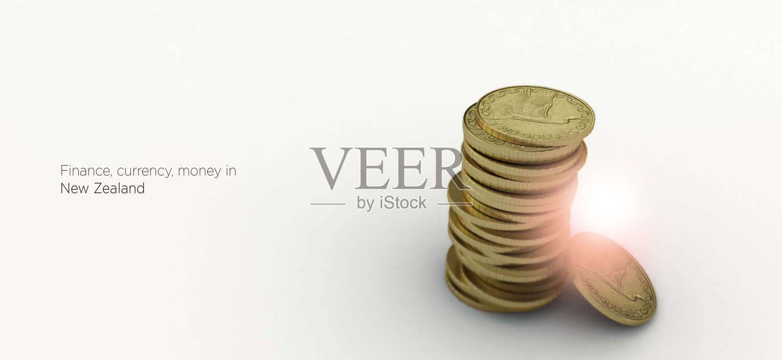 新西兰货币。
孤立的硬币3d插图。具有经济、金融、贸易概念背景的硬币。照片摄影图片