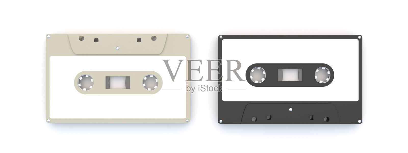复古盒式磁带与空白标签孤立在白色的背景。三维演示照片摄影图片