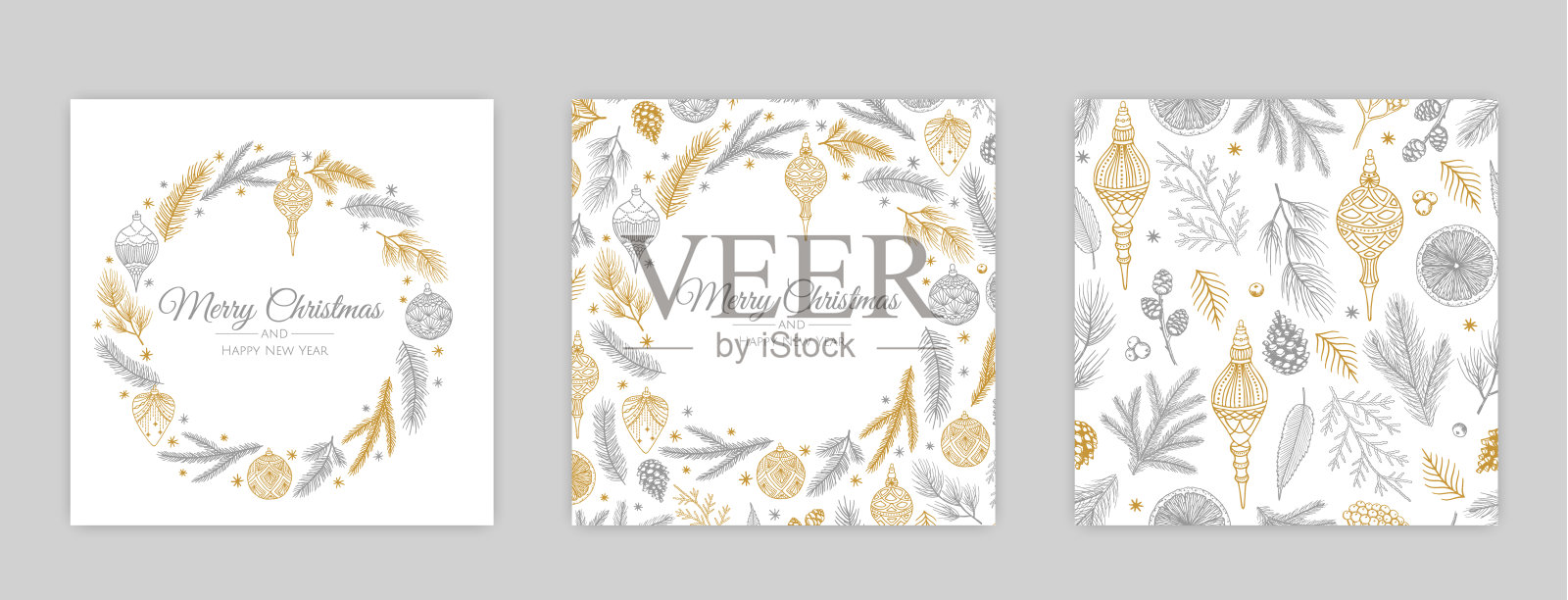 向量圣诞卡片集。节日派对卡片模板设计设计模板素材