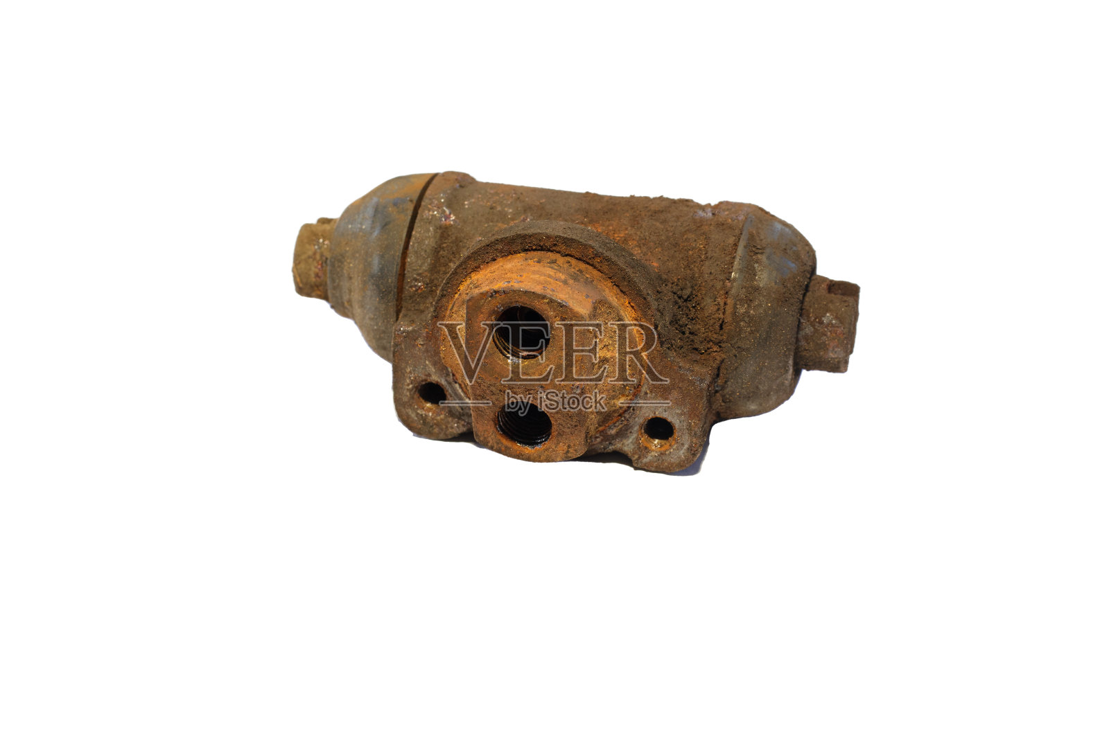 旧刹车副缸,刹车白底色锈迹斑斑。修理刹车奴隶照片摄影图片