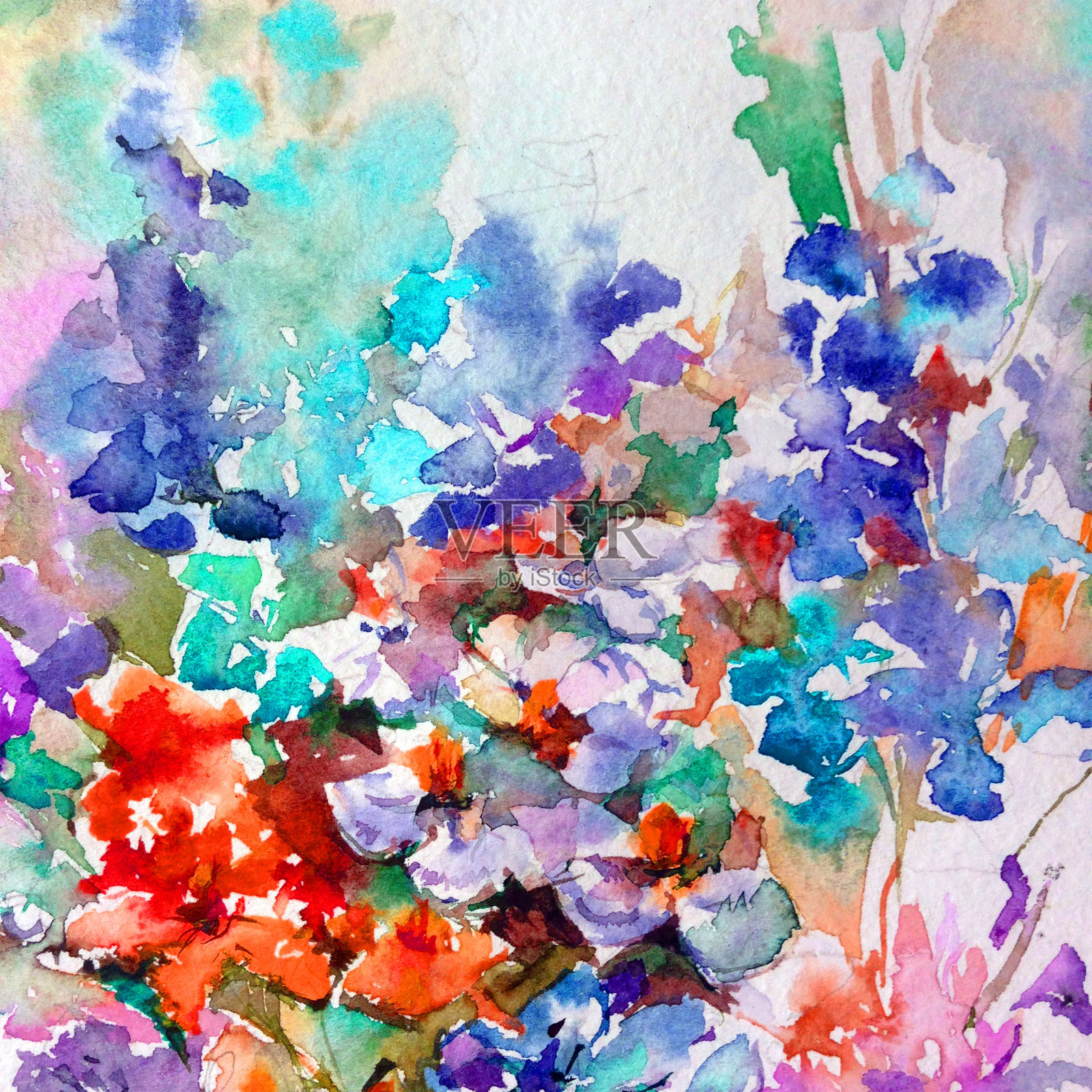 抽象鲜艳的装饰背景。花图案手工制作。美丽、温柔、浪漫的野花花束插画图片素材