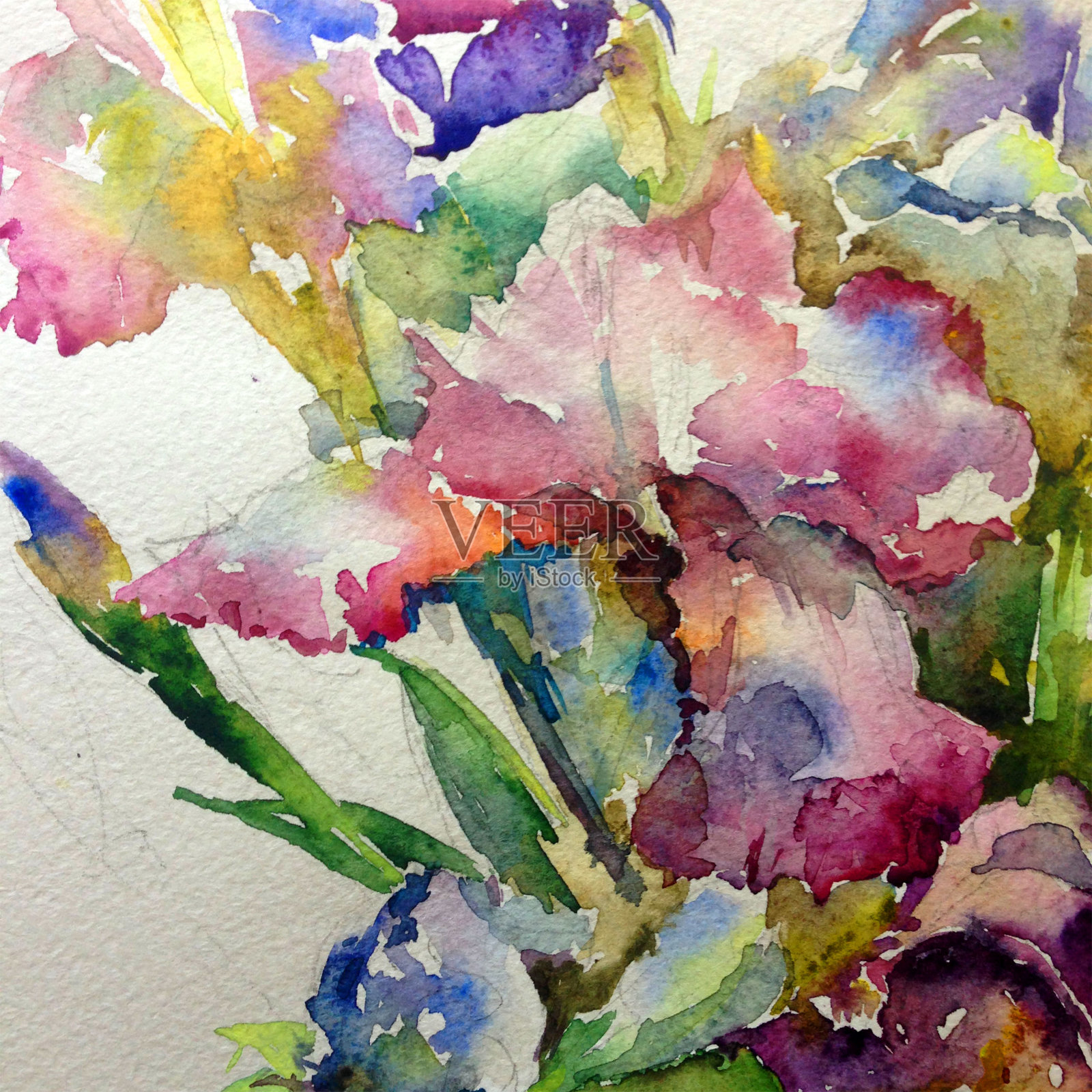 抽象鲜艳的装饰背景。花图案手工制作。美丽温柔浪漫的野花花束插画图片素材