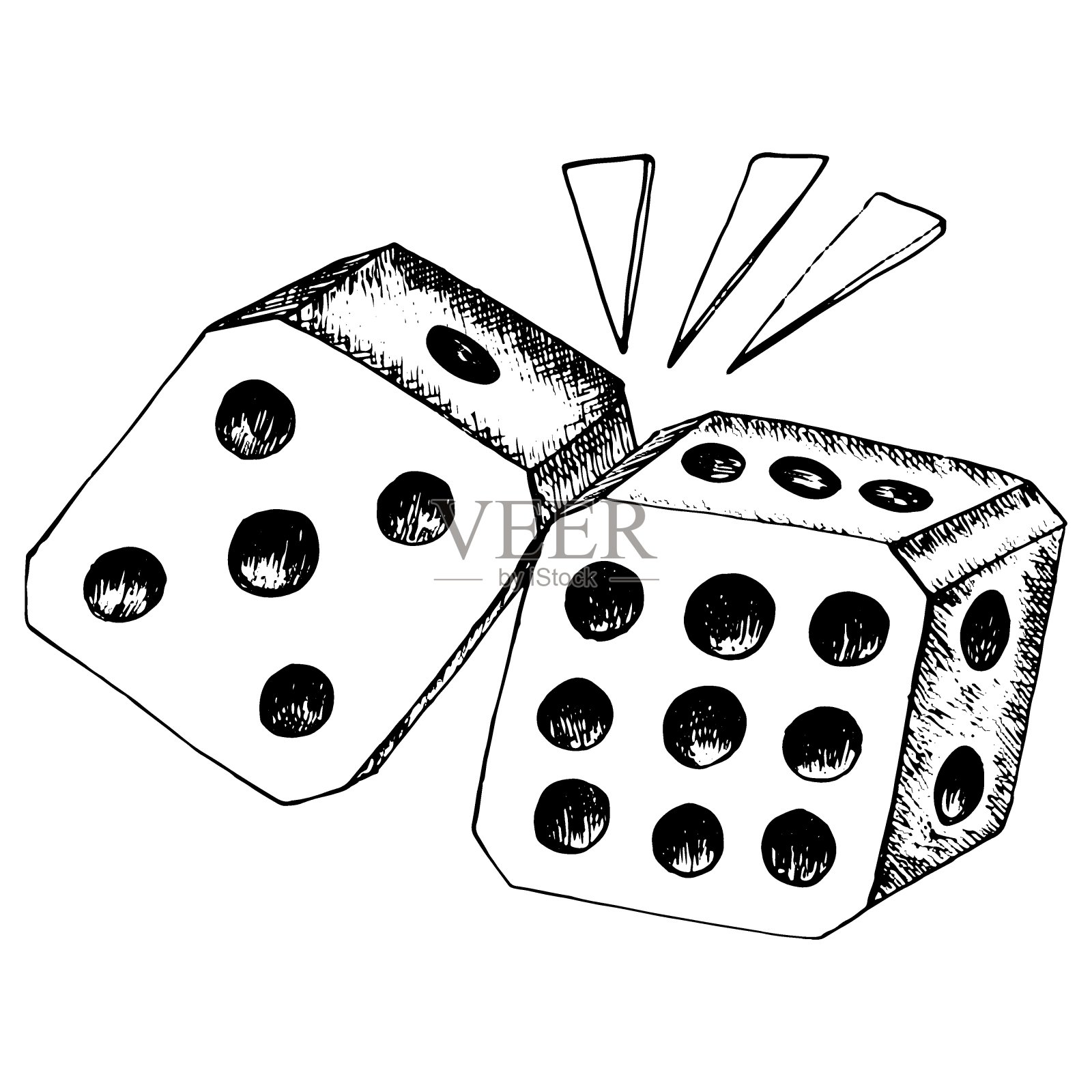 矢量图像的两个骰子在白色背景上的手绘风格。插画图片素材