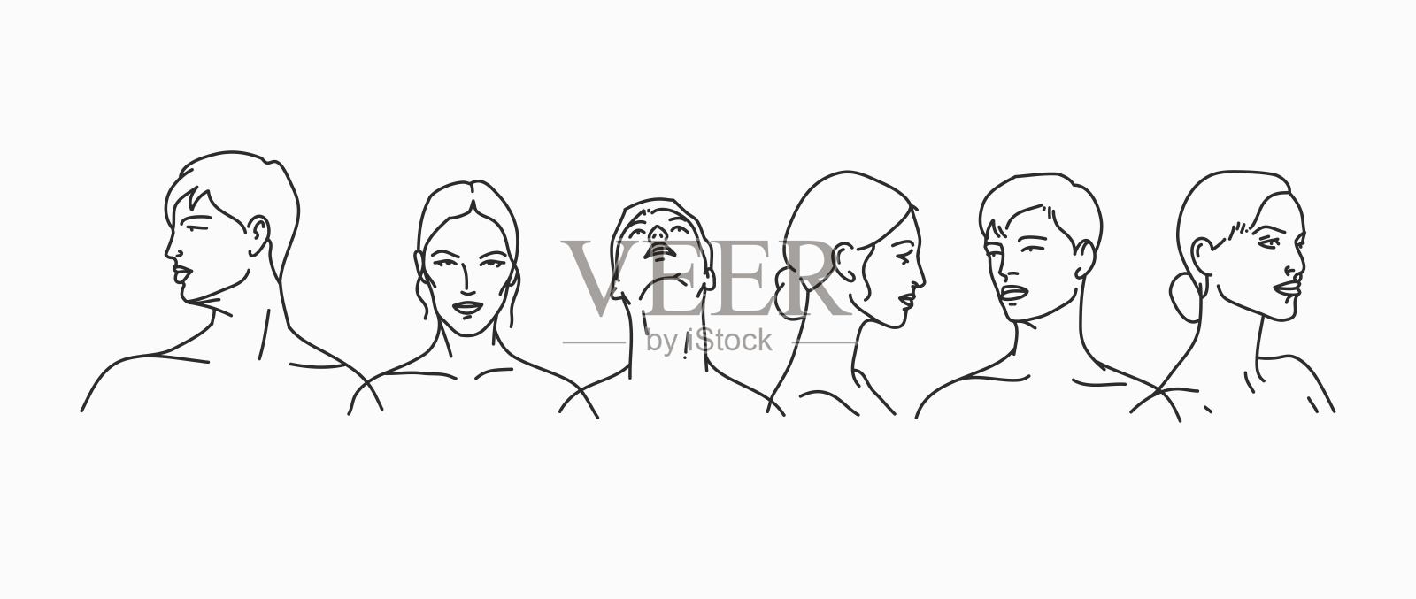 手绘矢量抽象股票平面图形插图集合集合元素,线条艺术图标的美丽的人在简单的风格为品牌,孤立在白色的背景。标志设计理念设计元素图片