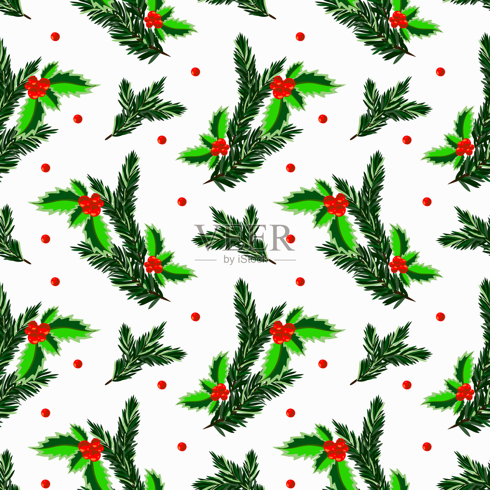 向量-冬季植物,无缝模式。插画图片素材