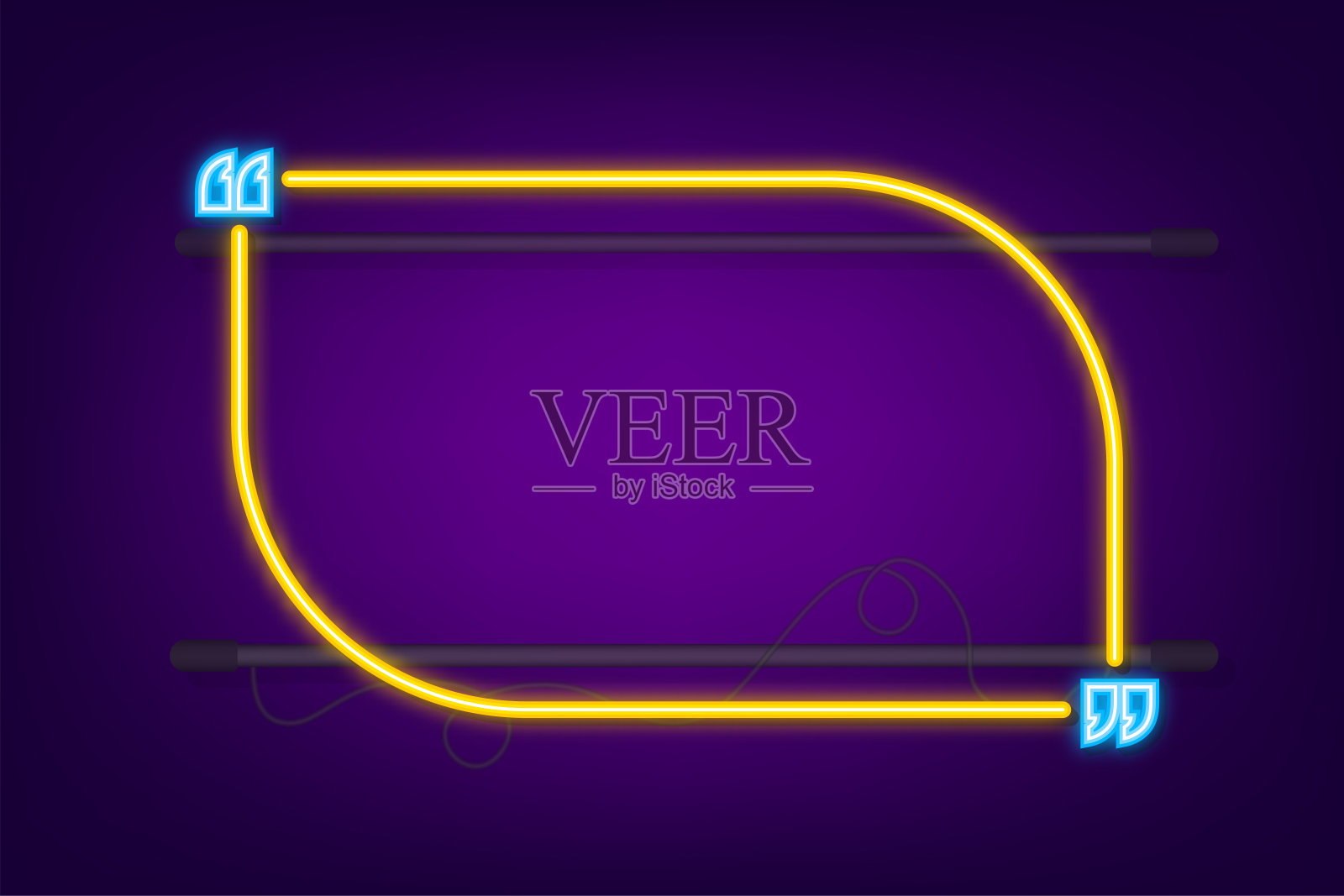 引用霓虹灯。矢量霓虹灯报价盒,闪耀在蓝色背景。矢量图插画图片素材