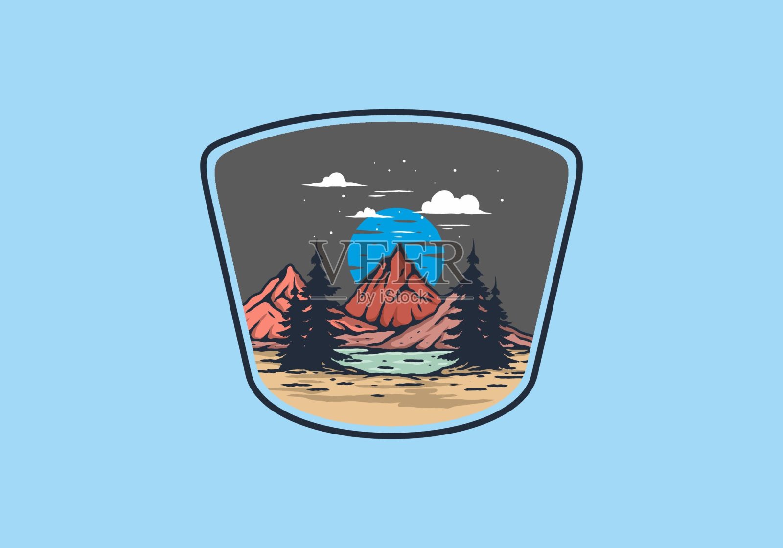 湖与山与大月亮插图设计插画图片素材