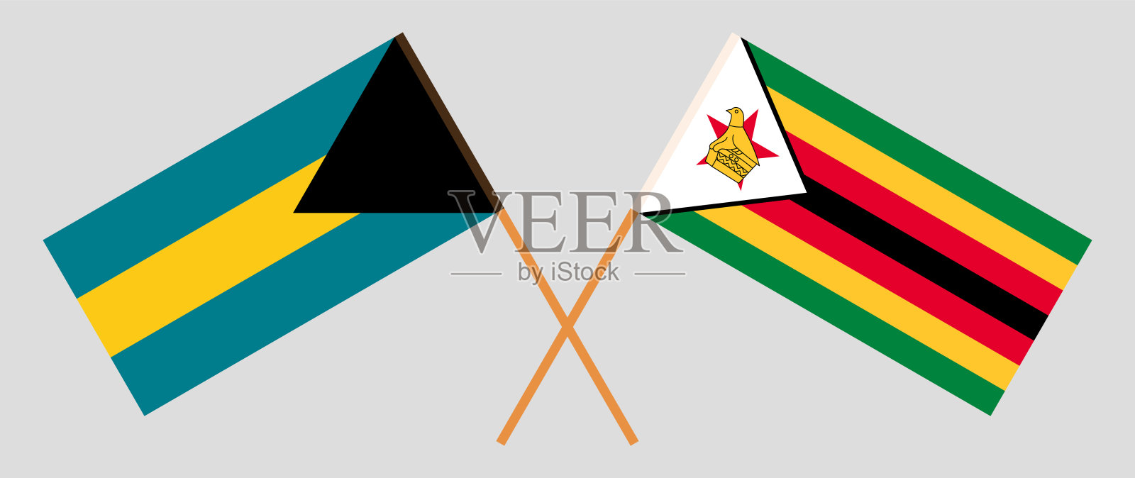 巴哈马和津巴布韦的交叉国旗。官方色彩。正确的比例插画图片素材
