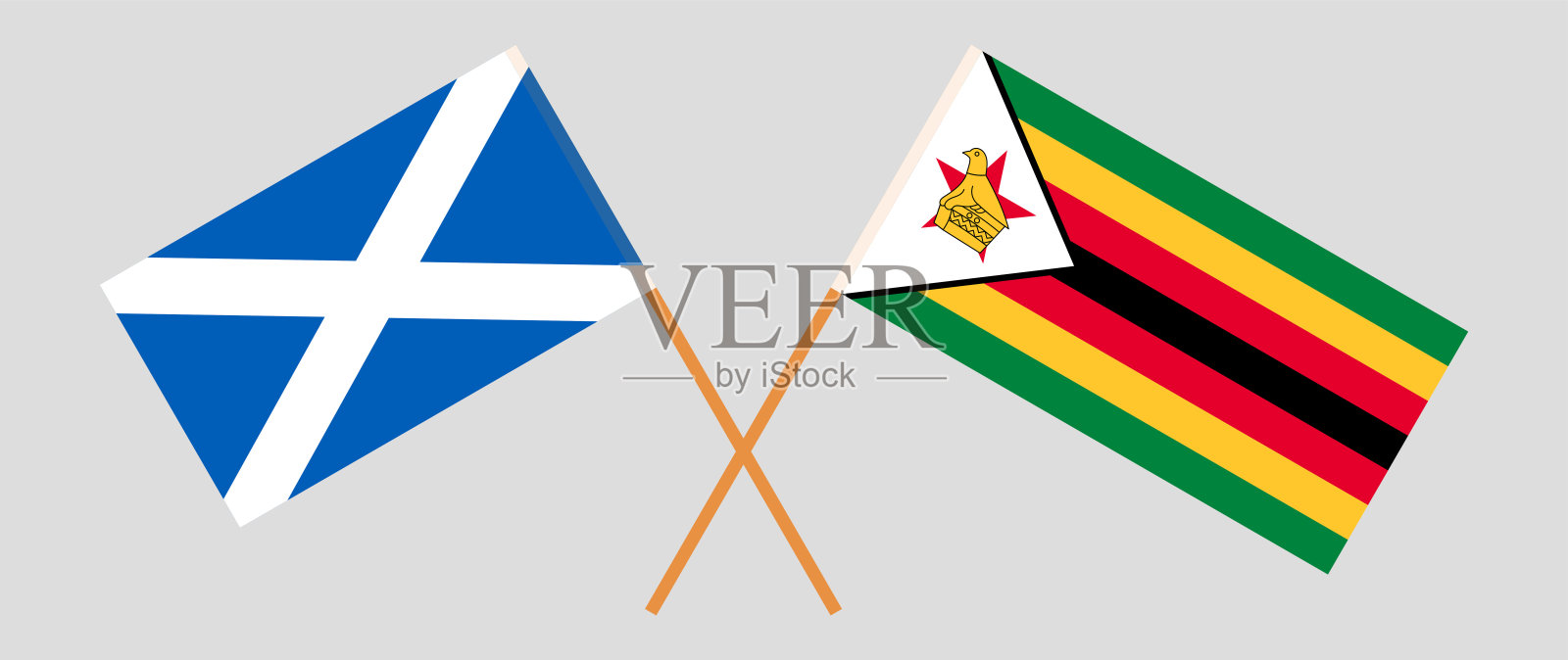 苏格兰和津巴布韦共和国的交叉旗帜。官方色彩。正确的比例插画图片素材