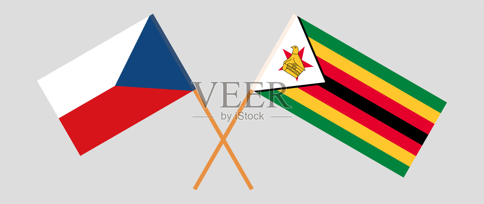 捷克共和国和津巴布韦共和国的交叉国旗。官方色彩。正确的比例设计元素图片