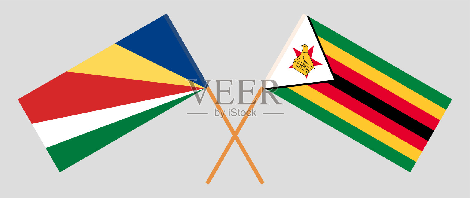 塞舌尔和津巴布韦共和国的交叉国旗。官方色彩。正确的比例设计元素图片