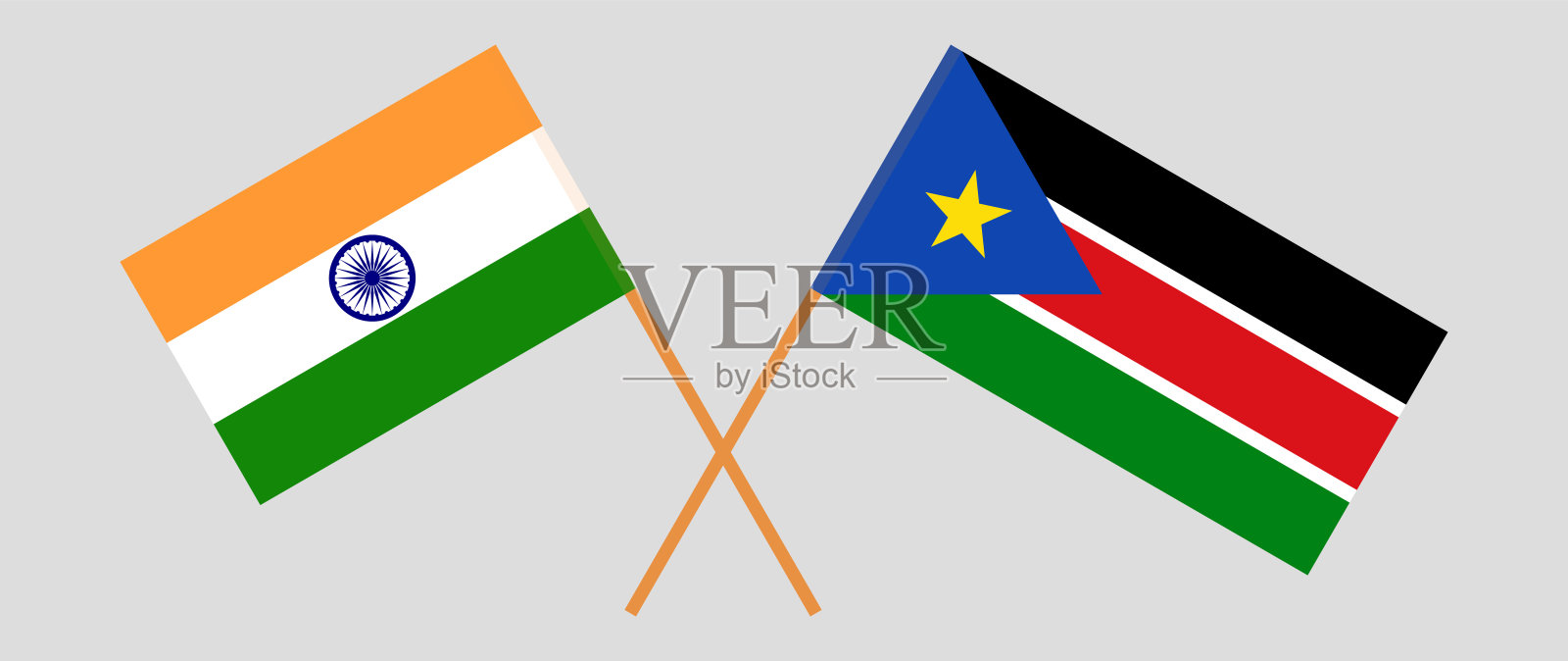 交叉的印度和南苏丹国旗。官方色彩。正确的比例插画图片素材