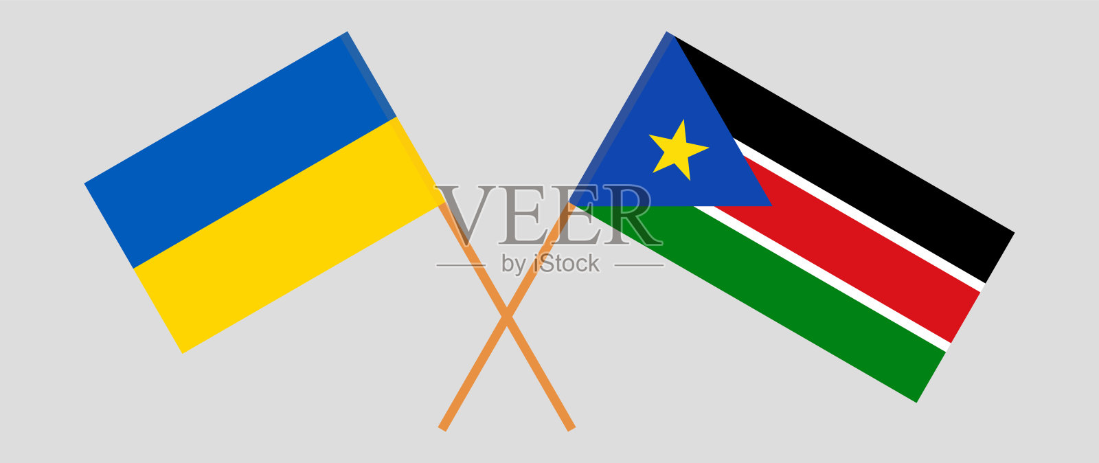 交叉的乌克兰和南苏丹国旗。官方色彩。正确的比例插画图片素材