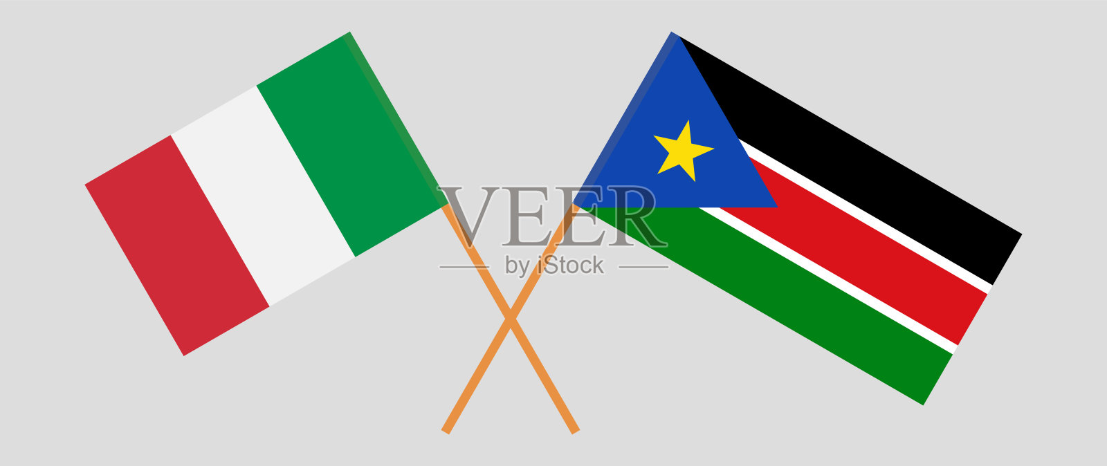 意大利和南苏丹的交叉旗帜。官方色彩。正确的比例插画图片素材