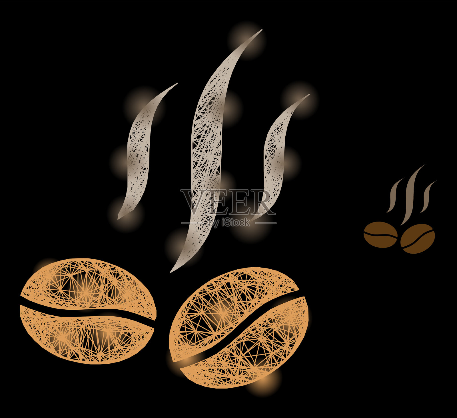 闪闪发光的线性网格咖啡豆气味插画图片素材