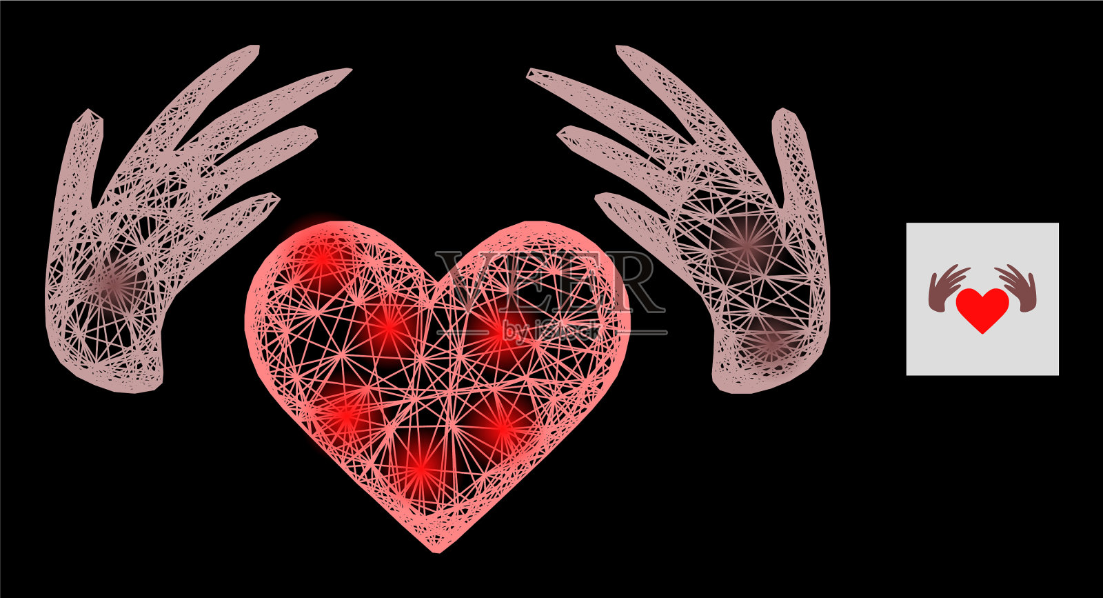 闪亮的线性网格手工爱与光点插画图片素材