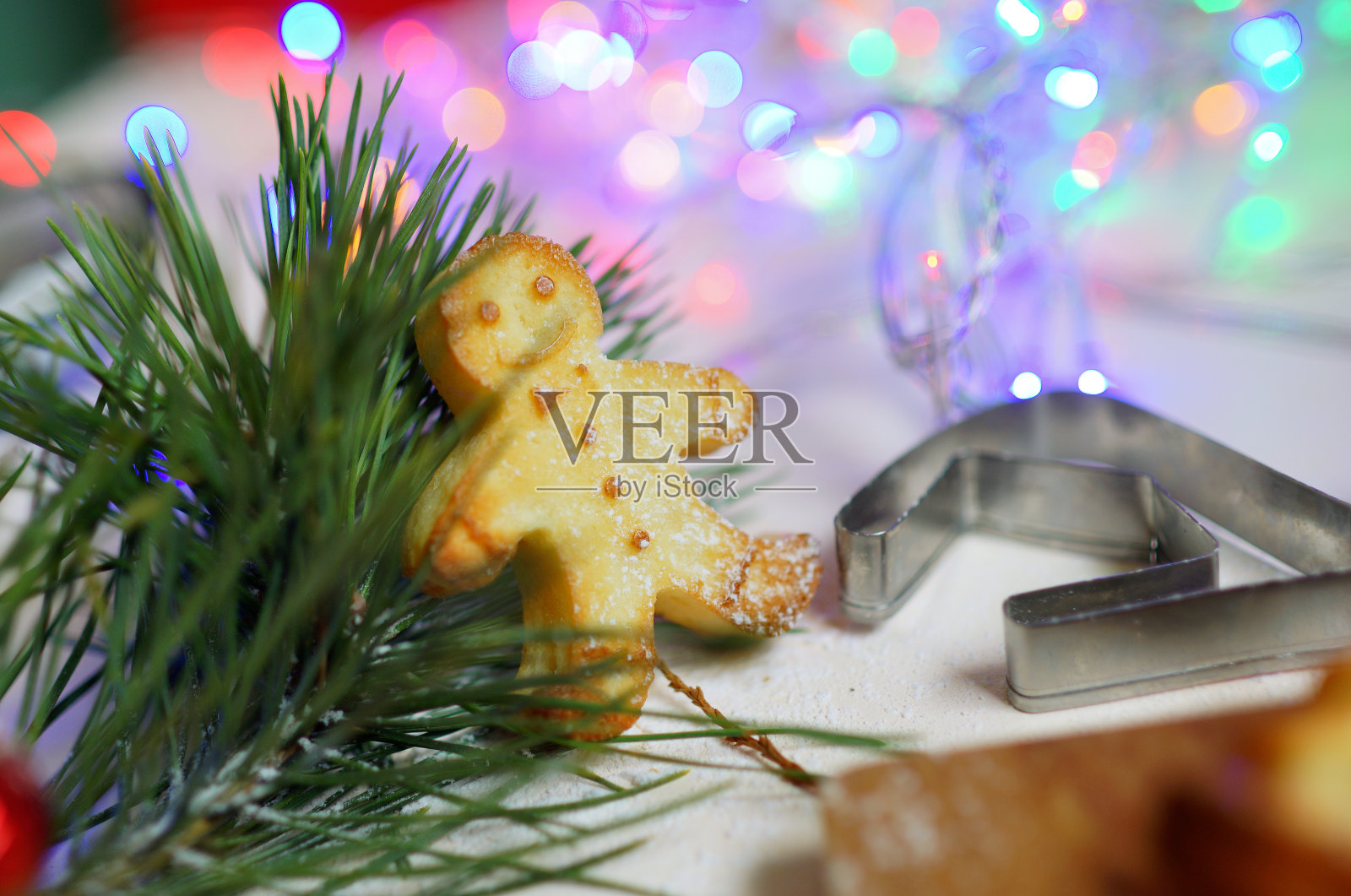 圣诞面包店的灯光背景。食物的艺术。新年的心情。照片摄影图片