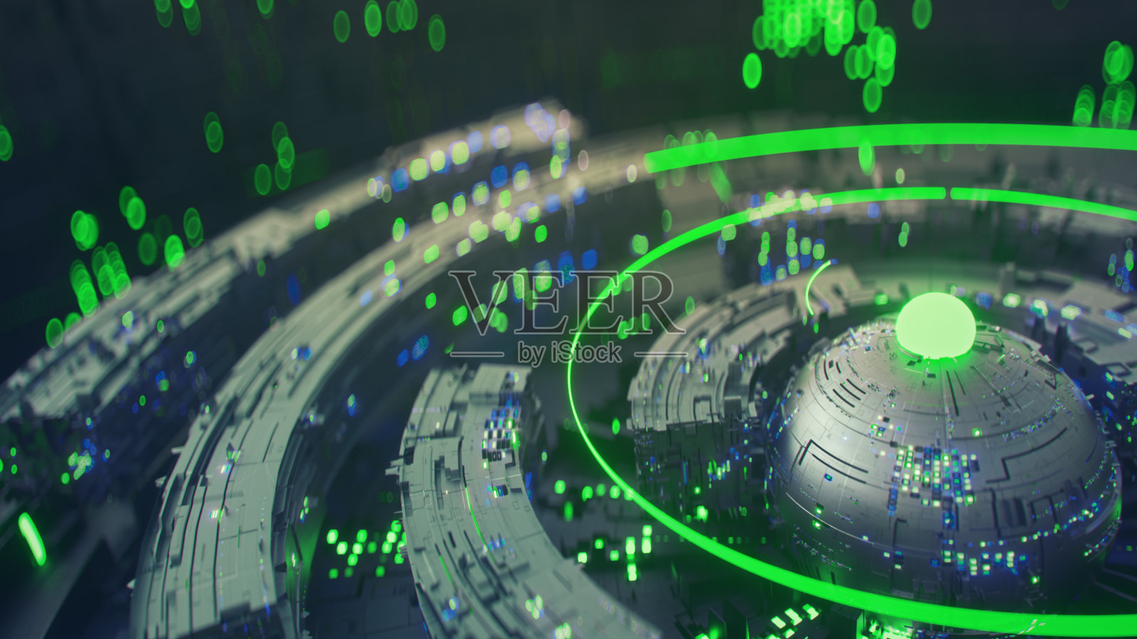 绿色复杂机构旋转三维渲染图照片摄影图片