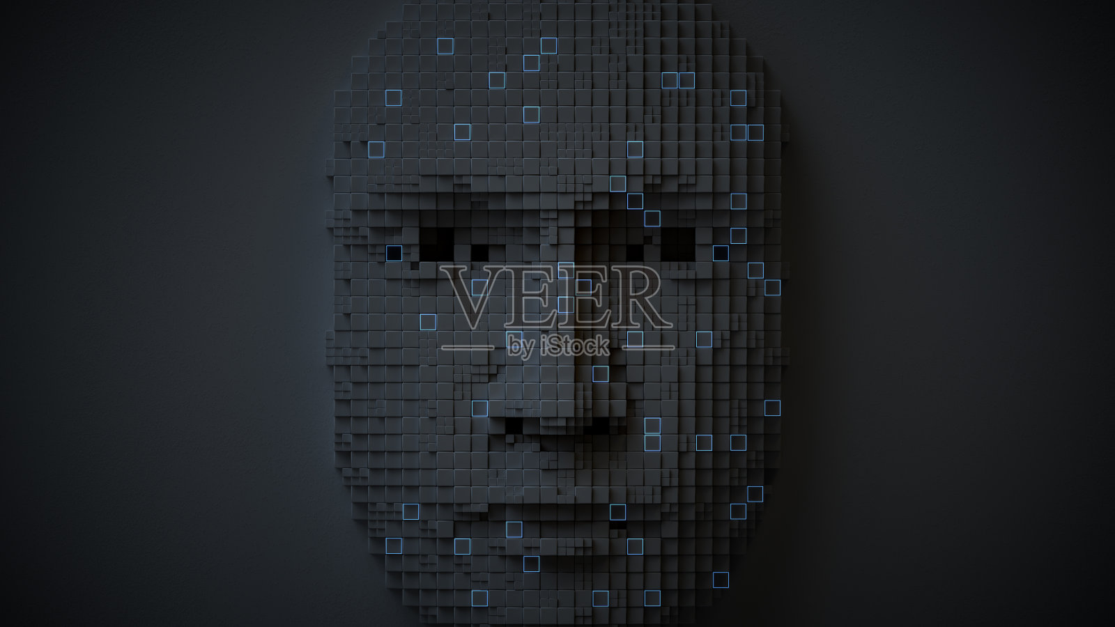 人脸的黑色像素3D渲染照片摄影图片