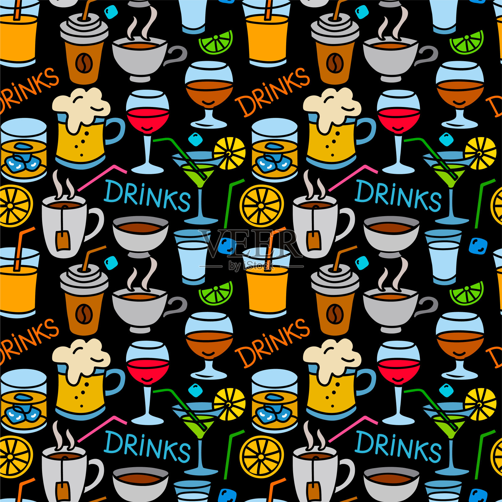 饮料无缝彩纹插画图片素材