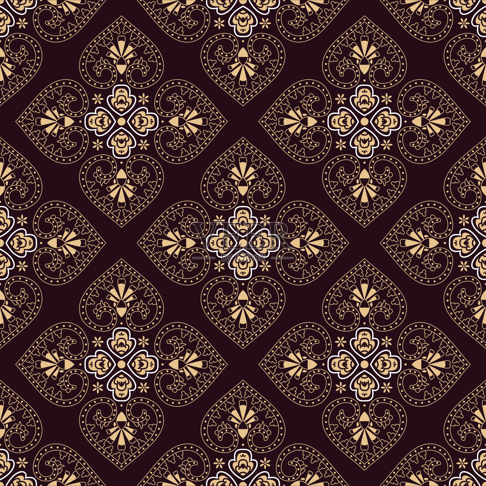 矢量花东方无缝矢量图案。插画图片素材