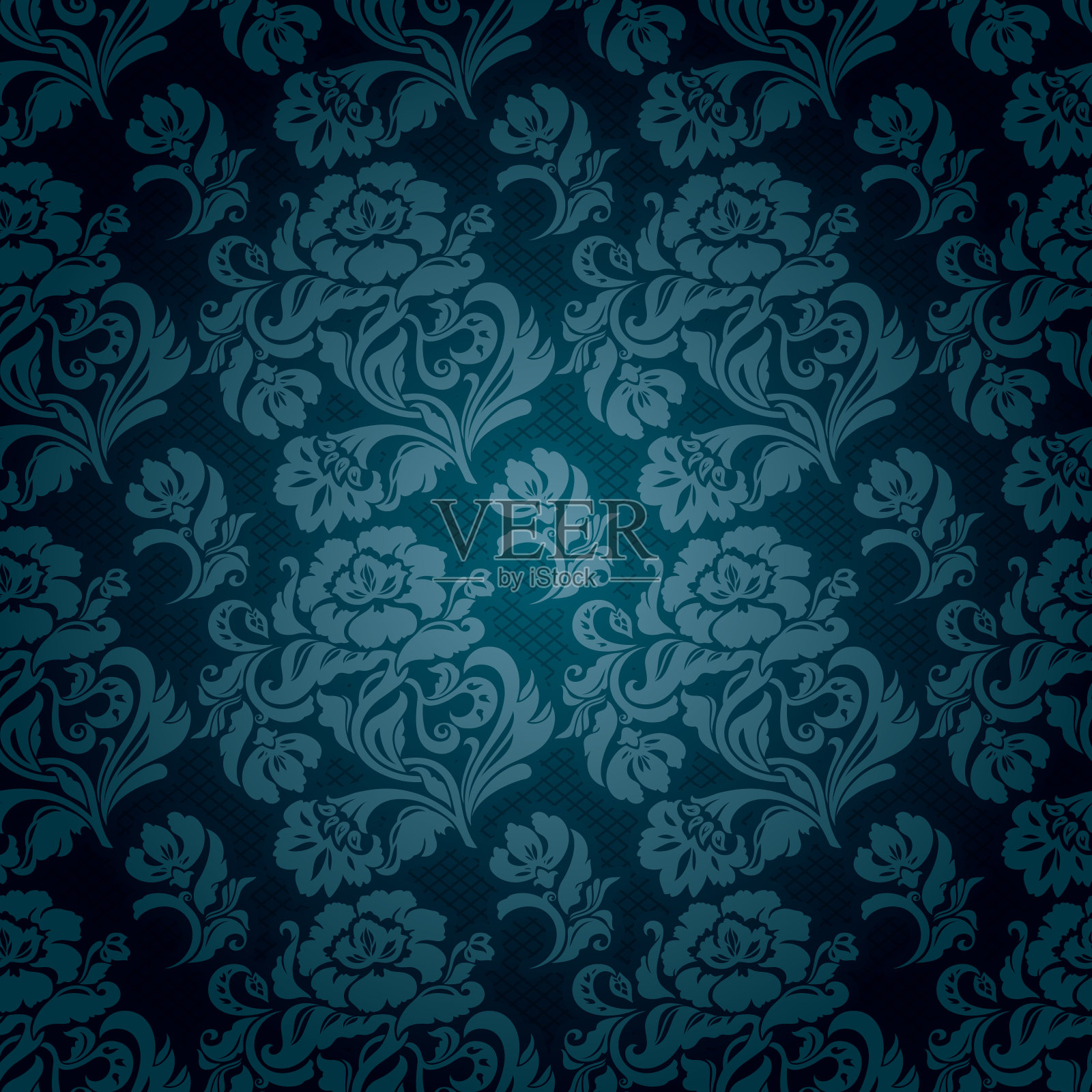 装饰花边蓝色背景,花卉图案插画图片素材