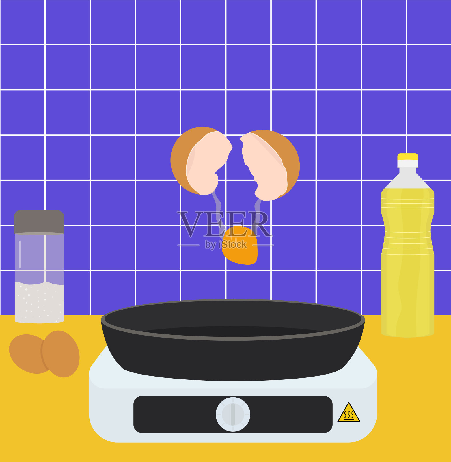 准备早餐。煎蛋。平面向量插图插画图片素材