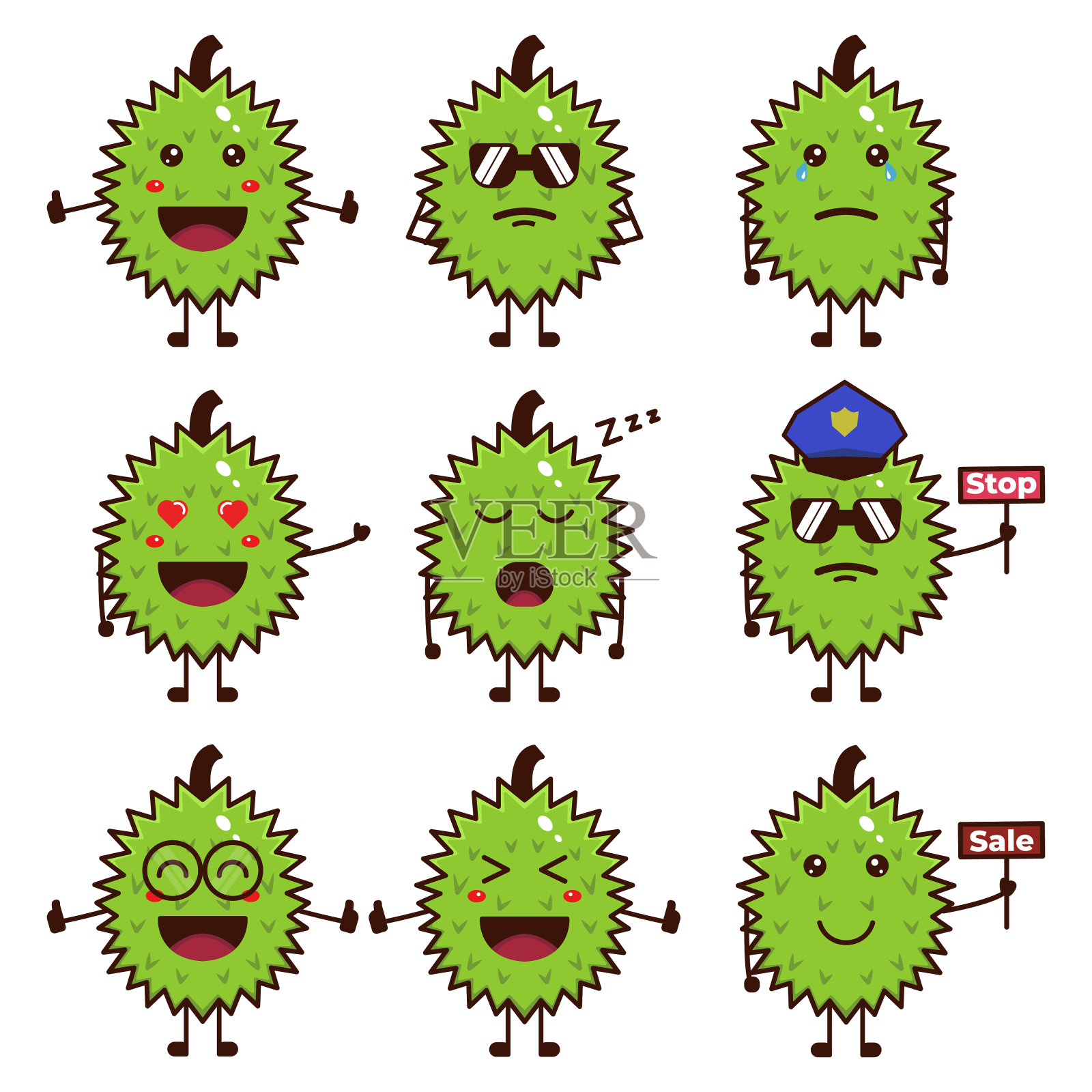 可爱榴莲水果合集插画图片素材