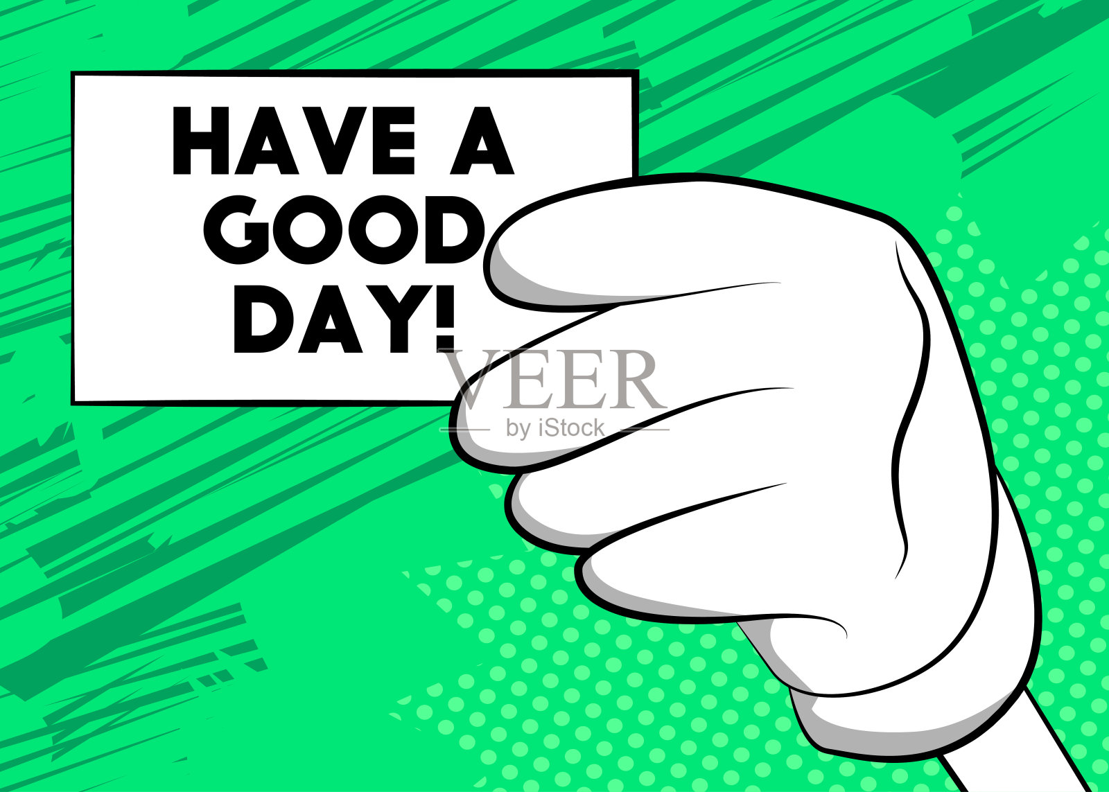 手持横幅,祝你有美好的一天!白纸上的文字。插画图片素材