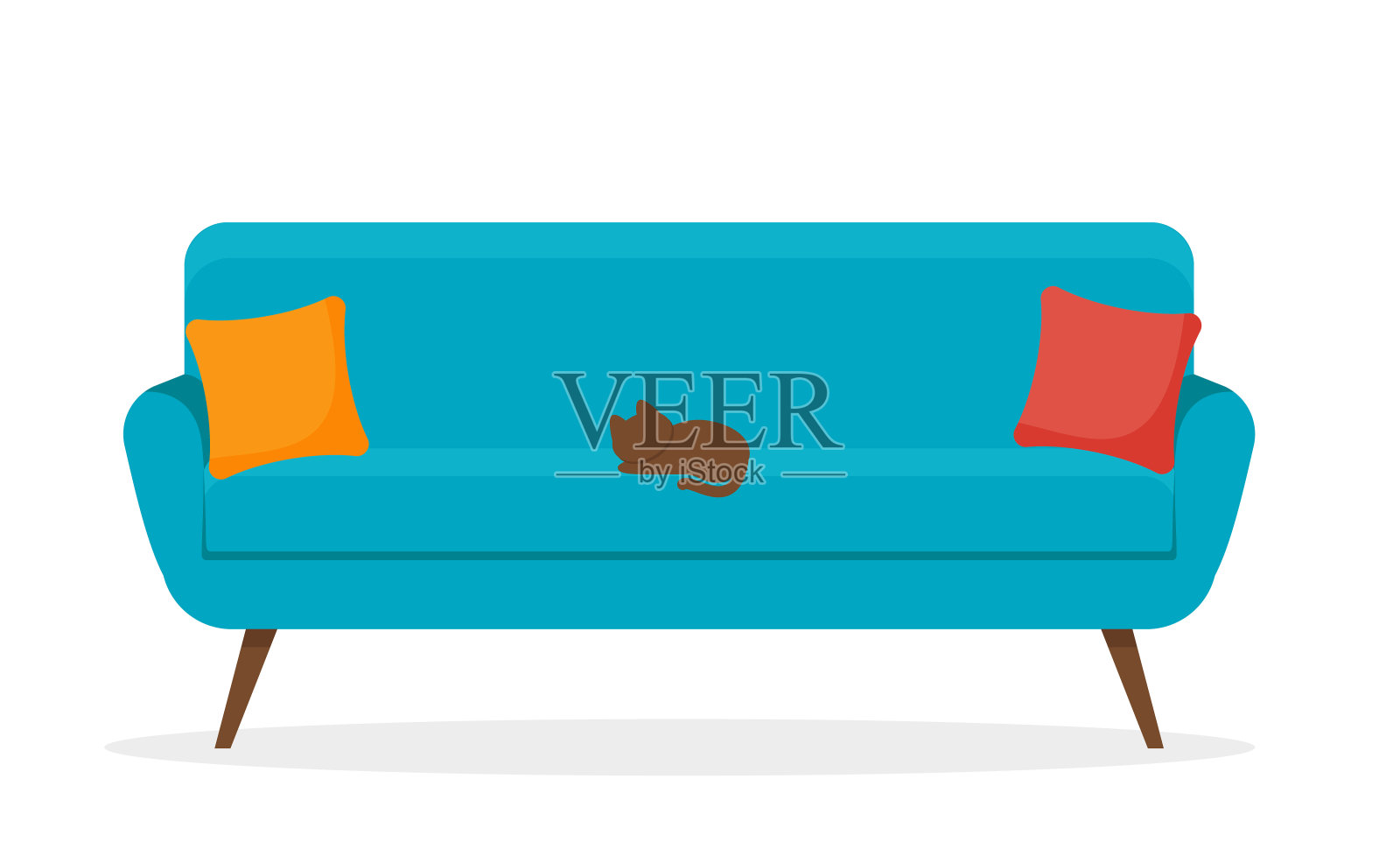 沙发上。平面风格的矢量设计模板。插画图片素材