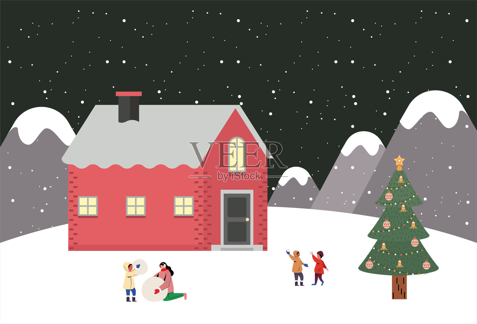 圣诞节和节日季节——红房子的设计插画图片素材