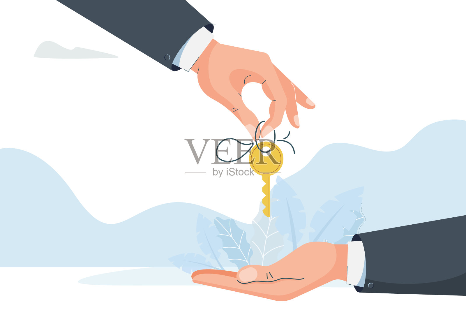 手给钥匙给另一只手。概念购买购买。矢量图设计元素图片