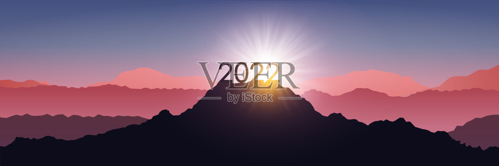 剪影数字2022在山上,概念庆祝快乐新年闪亮设计为装饰-股票矢量插画图片素材