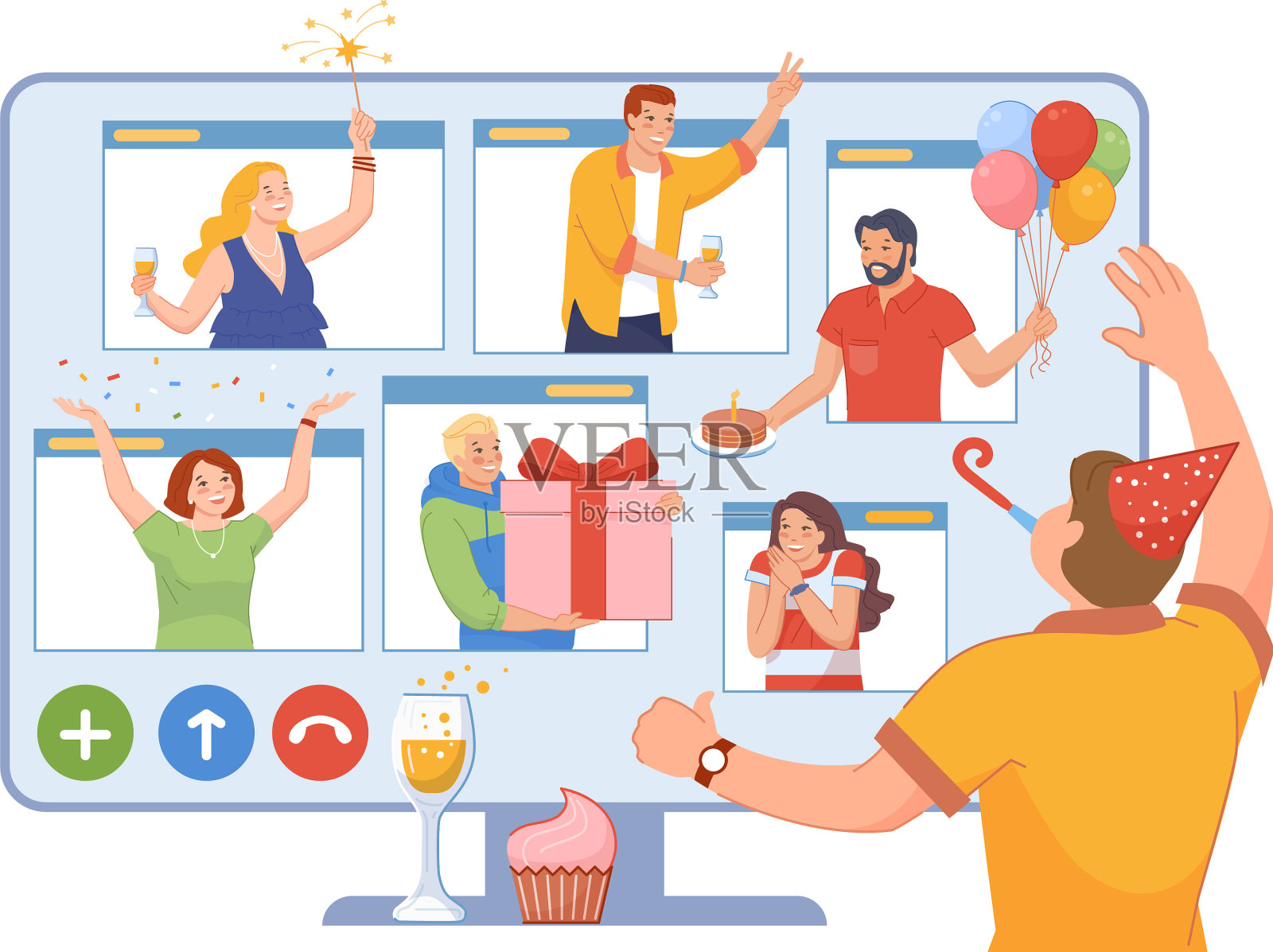 生日在线聚会虚拟事件快乐设计元素图片