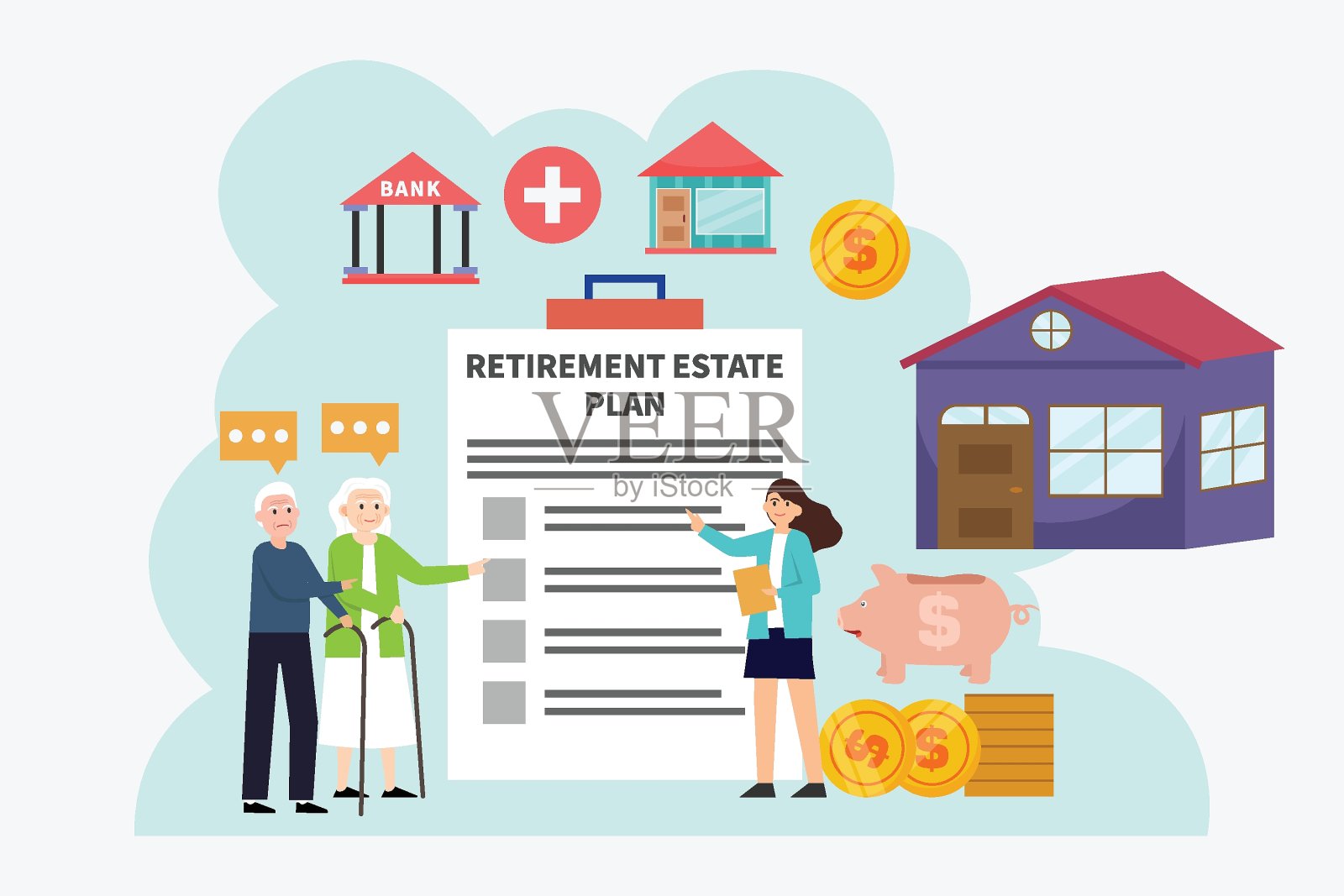 老夫妇看退休财产计划插画图片素材
