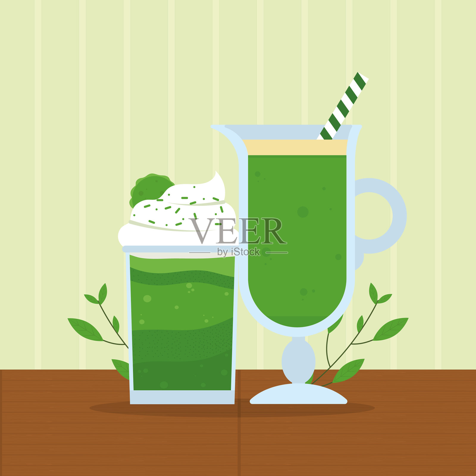 抹茶茶饮料插画图片素材