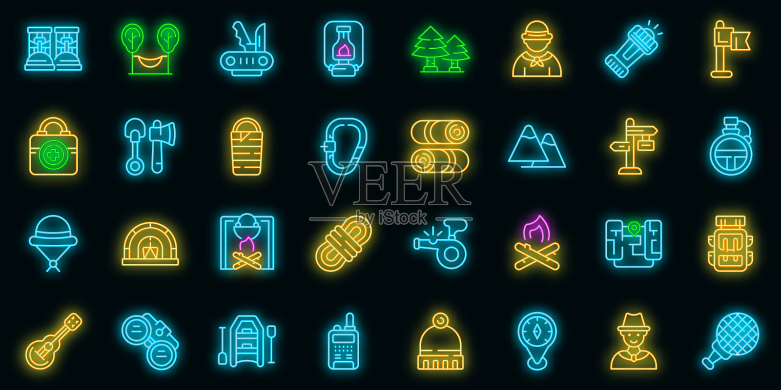 侦查图标设置矢量霓虹灯图标素材