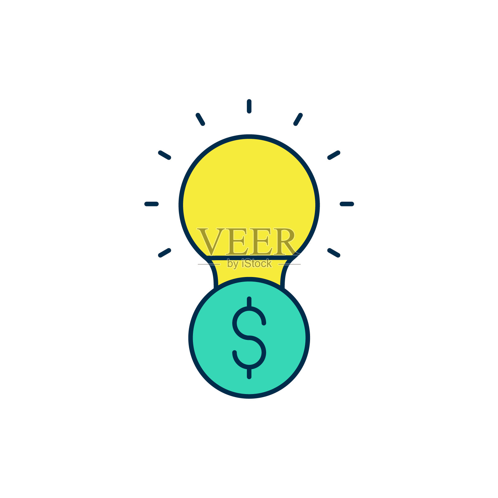 填充轮廓灯泡与美元符号图标孤立在白色背景。赚钱的想法。Fintech创新概念。向量插画图片素材