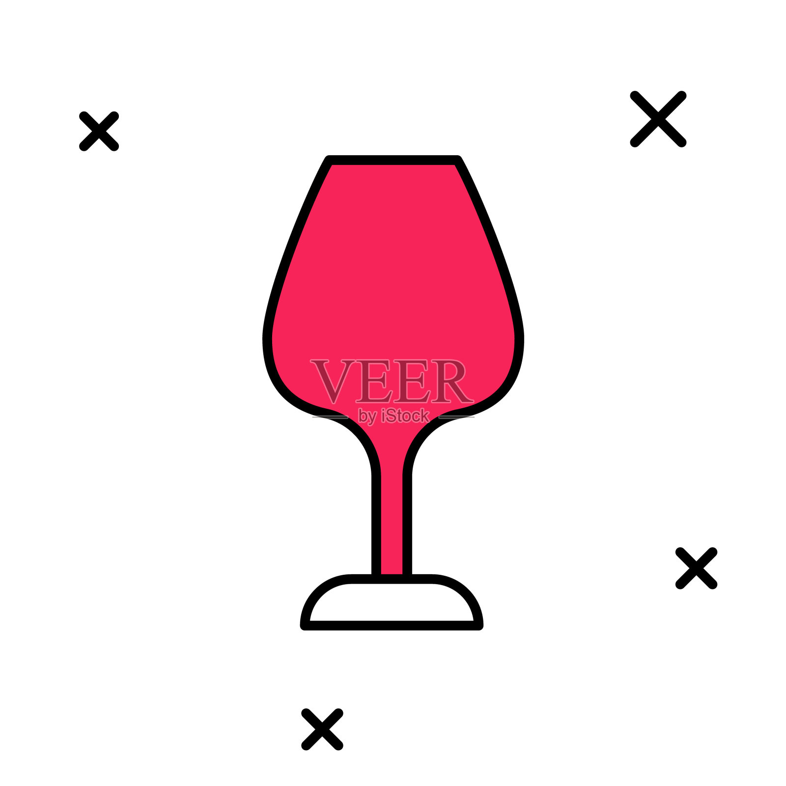 填充轮廓葡萄酒玻璃图标孤立的白色背景。葡萄酒杯的迹象。向量图标素材