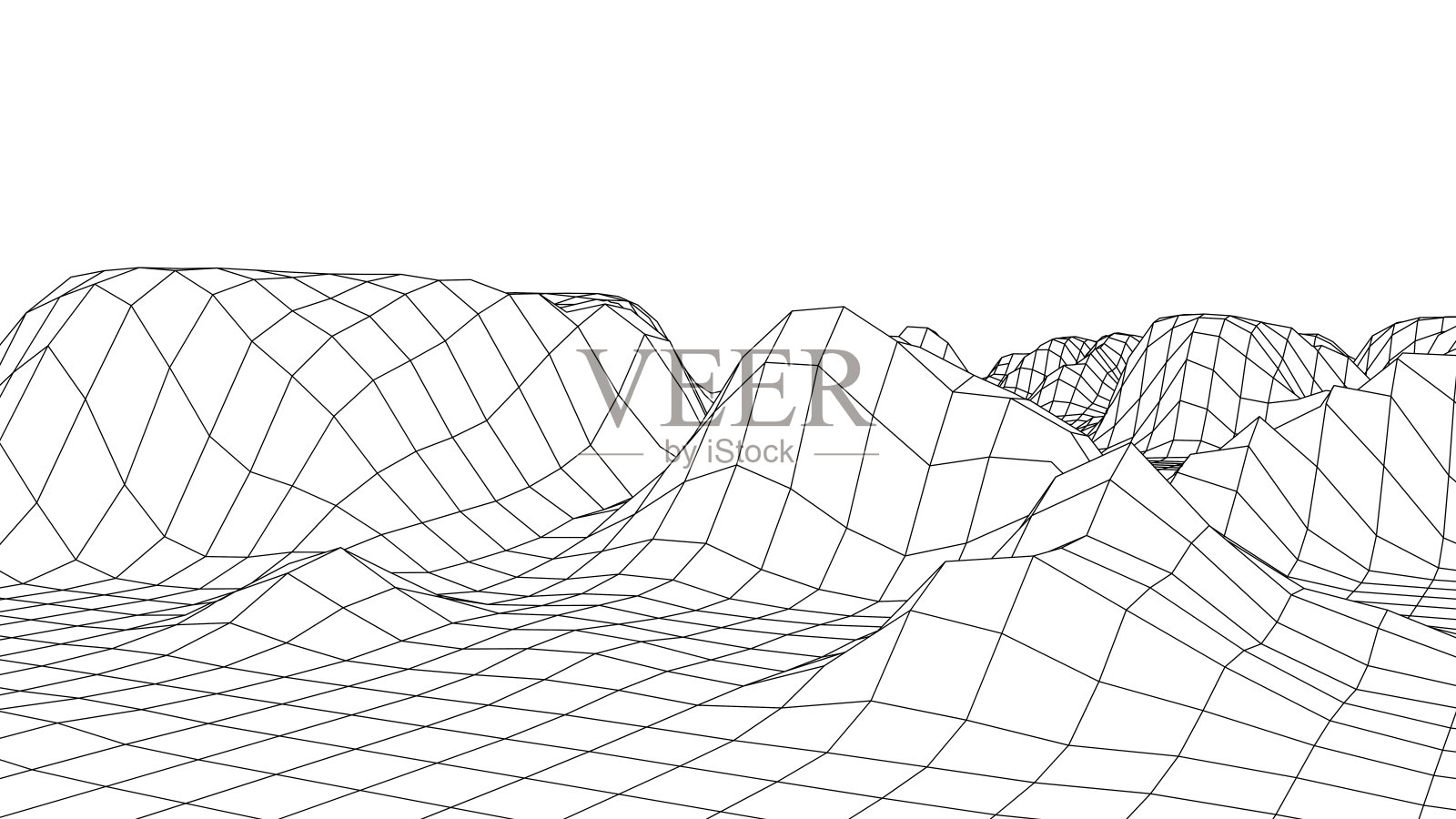 技术线框的风景。未来的多边形地形背景。数字矢量插图。复古设计。插画图片素材