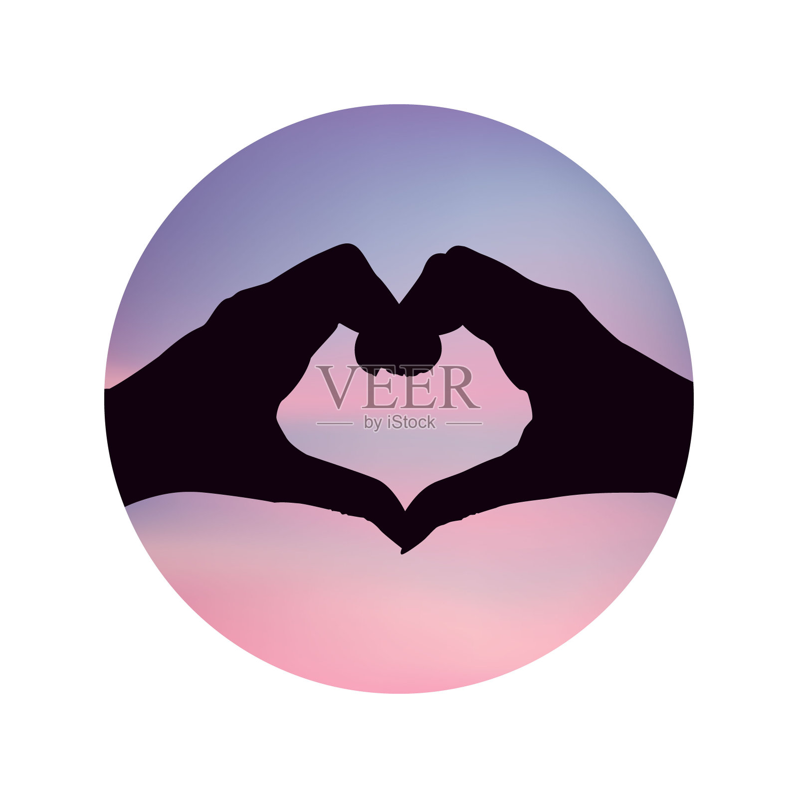 两只手堆叠在一个形状的心对背景模糊的背景天空插画图片素材