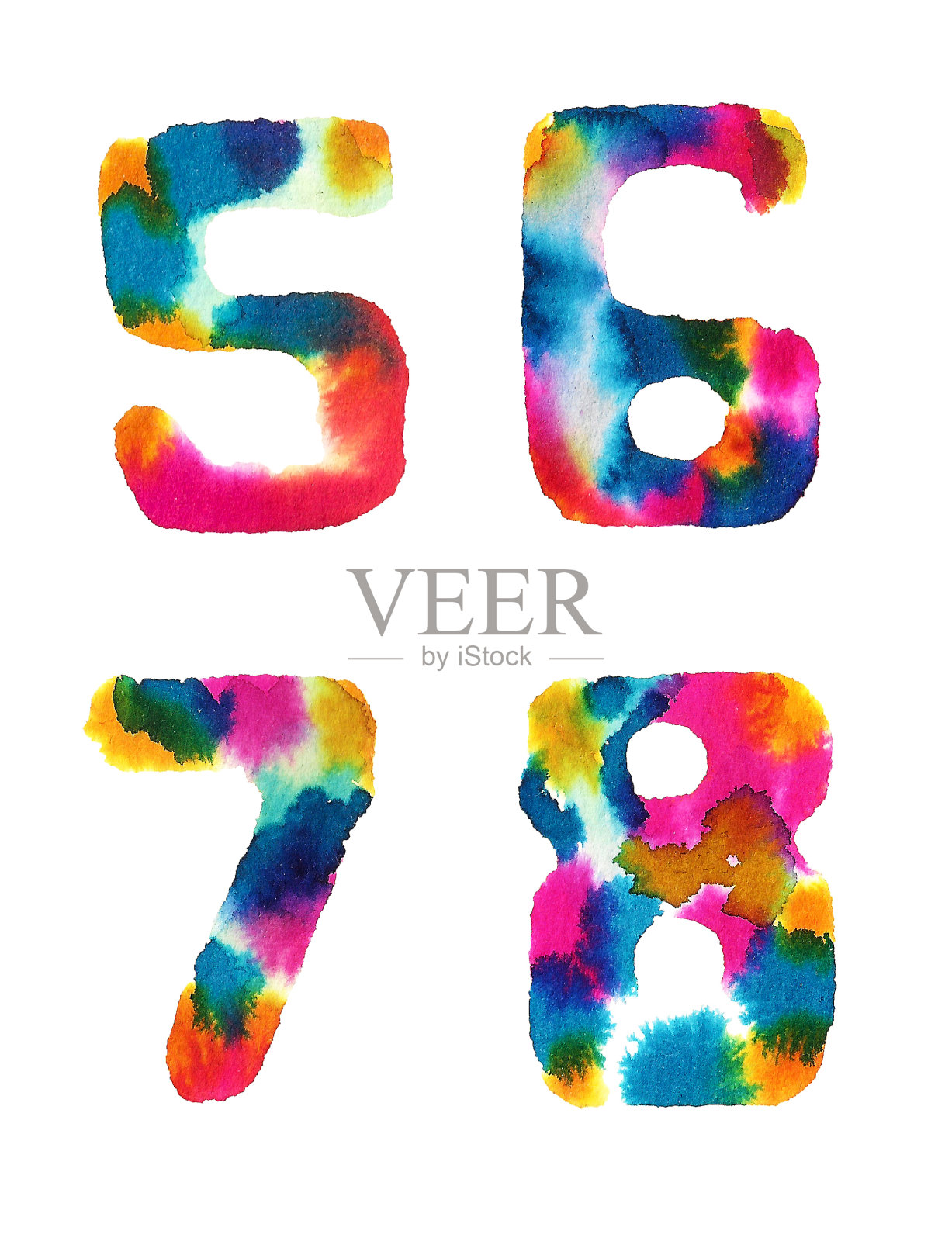 水彩彩虹数字插画图片素材