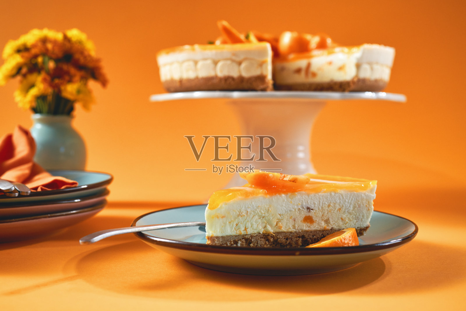 奶油橙芝士蛋糕照片摄影图片