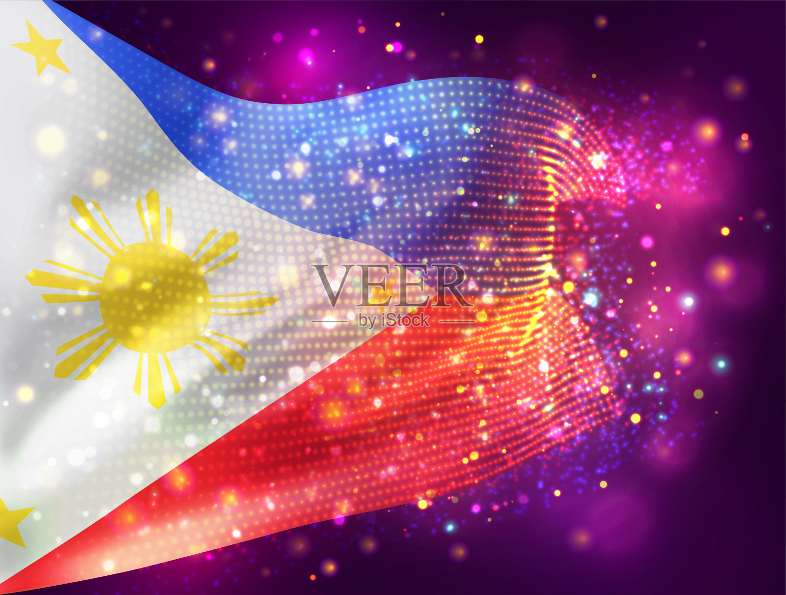 矢量3d旗帜在粉红色紫色的背景与照明和耀斑插画图片素材